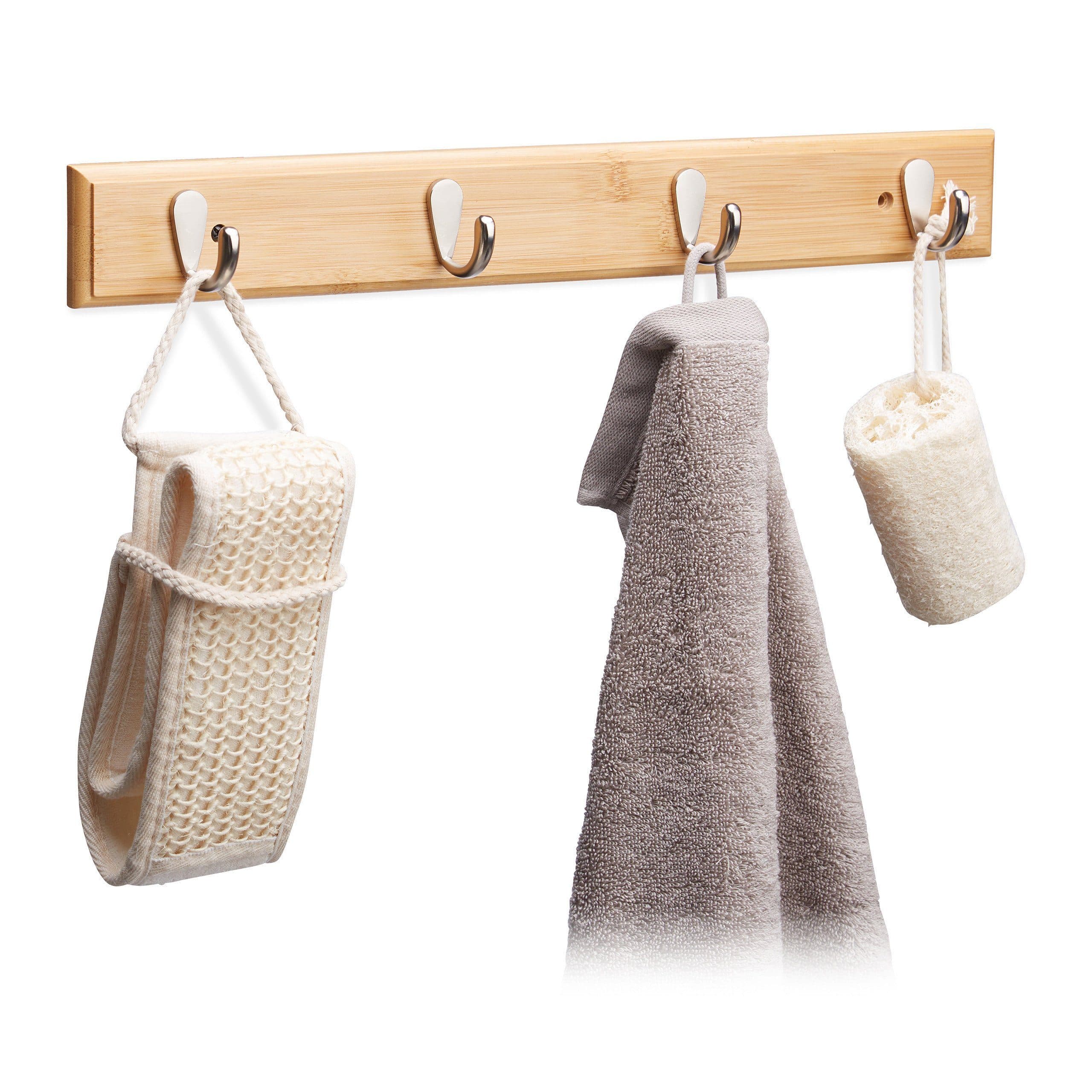 relaxdays Hakenleiste Bambus natur mit Metallhaken - Bild 2