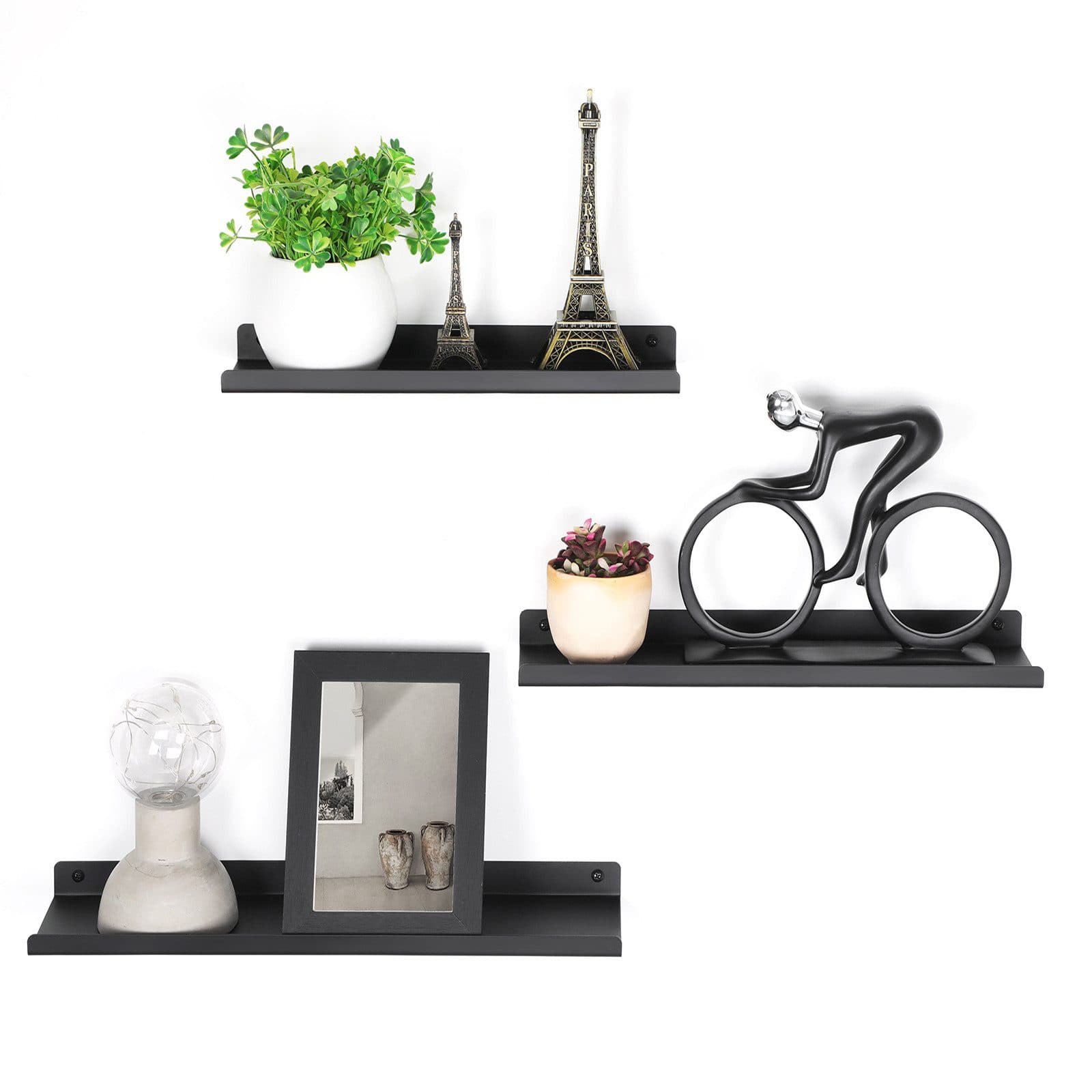 SONGMICS Wandregal 3er Set Schwarz Industrie-Design - Bild 2