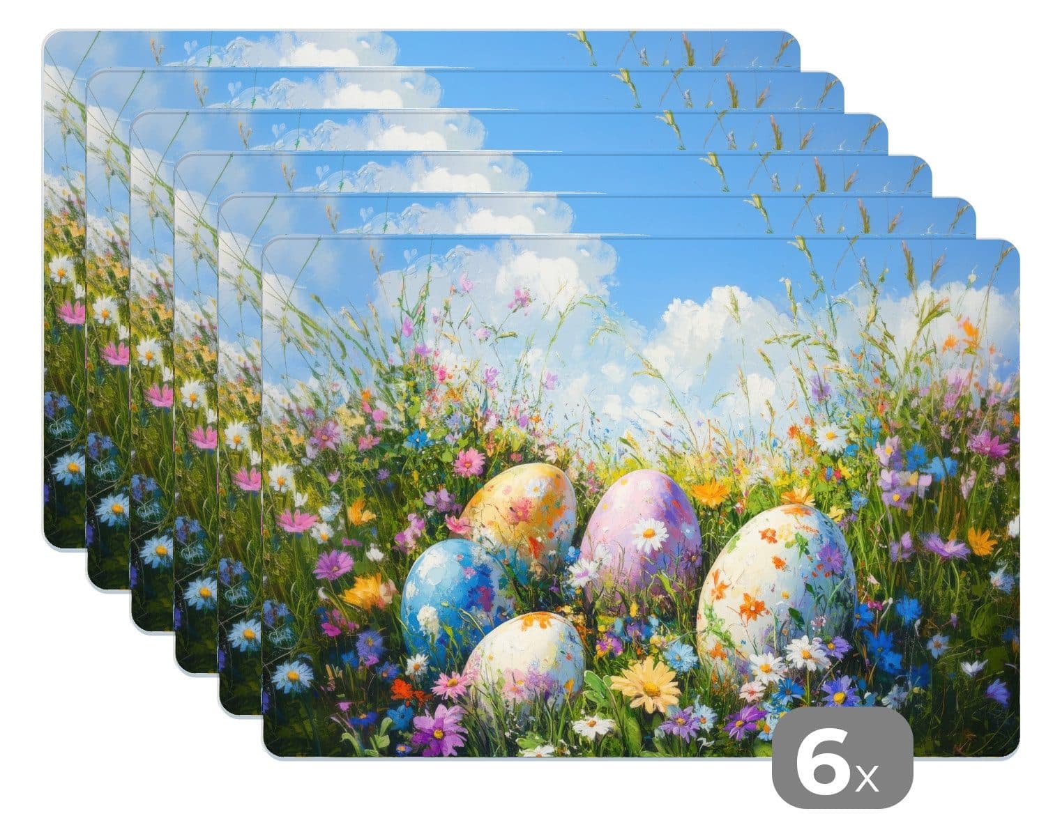 MuchoWow Platzset Rasen - Eier - Blumen - Ostern Deko, 6-Stück, Tischset - Bild 2