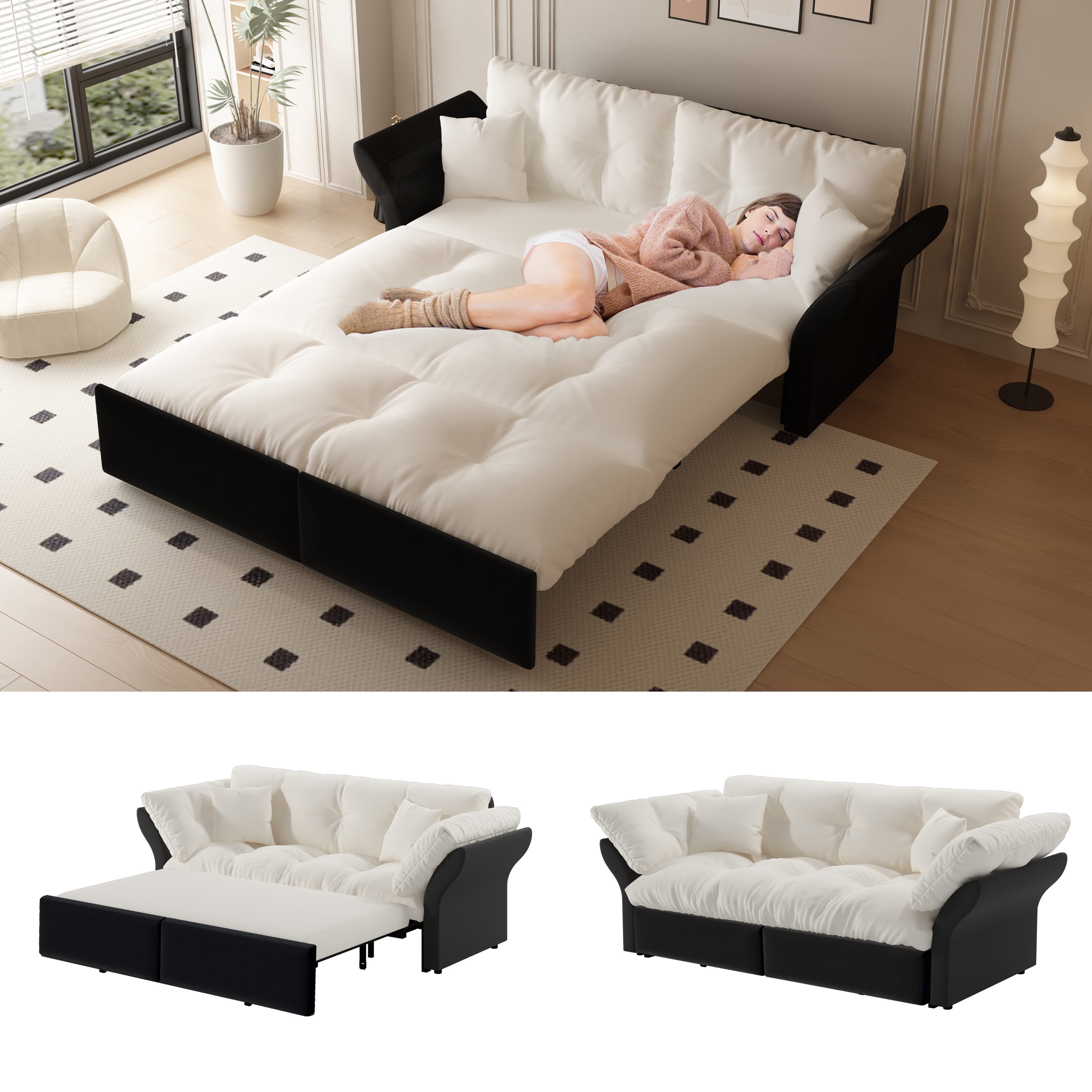 Totnz Schlafsofa 3-in-1 Beige/Grau mit Ausziehfunktion & Chaiselongue - Bild 2
