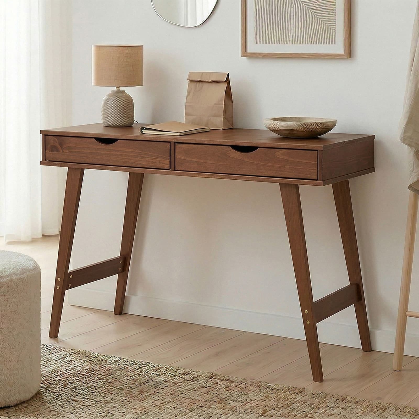 IDIMEX Schreibtisch MILO Bürotisch 2 Schubladen Massivholz Kastanie