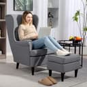 HOMCOM Relaxsessel Ohrensessel mit Hocker Grau Bild 2