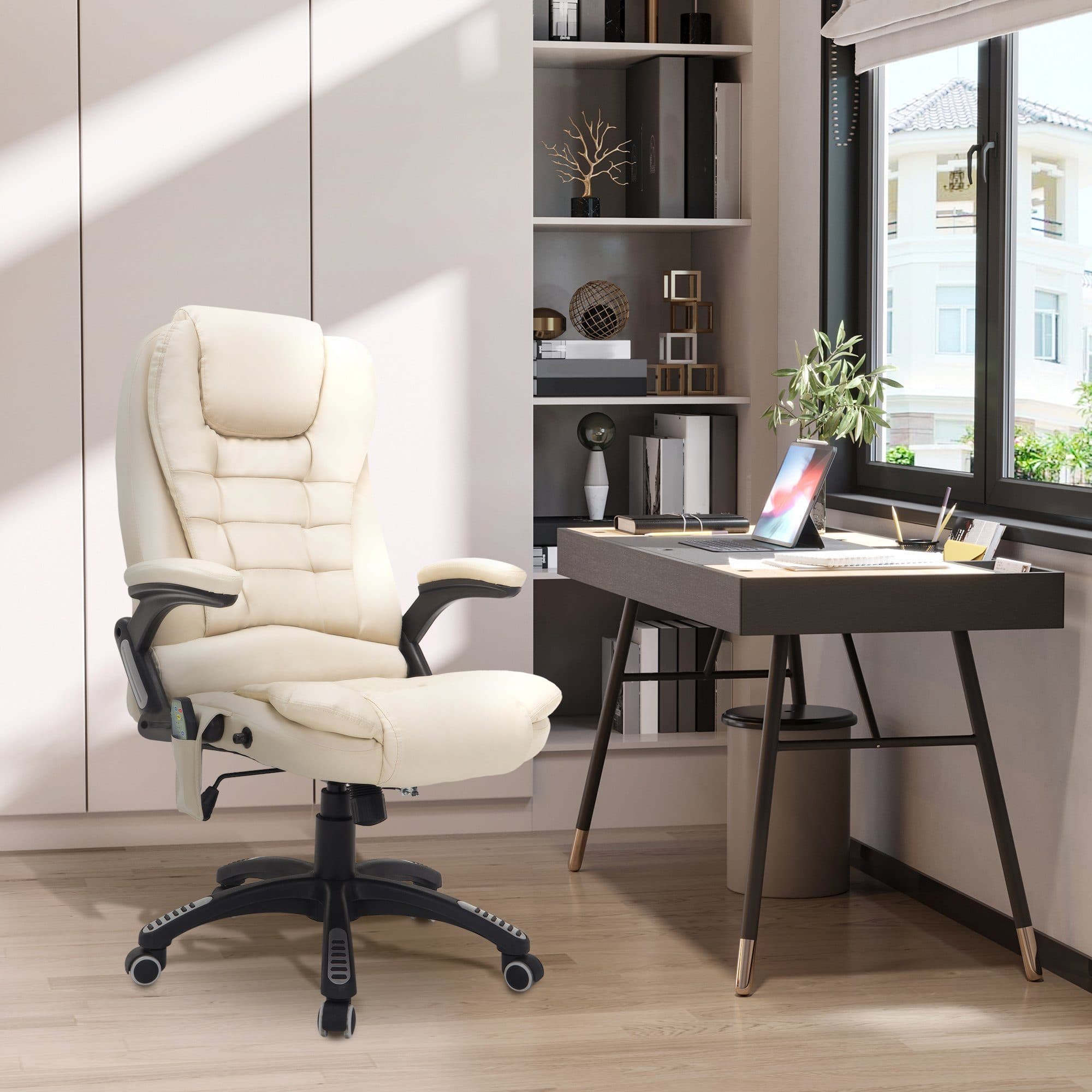 HOMCOM Bürostuhl mit Massage- und Wärmefunktion, Chefsessel Cremeweiß - Bild 2