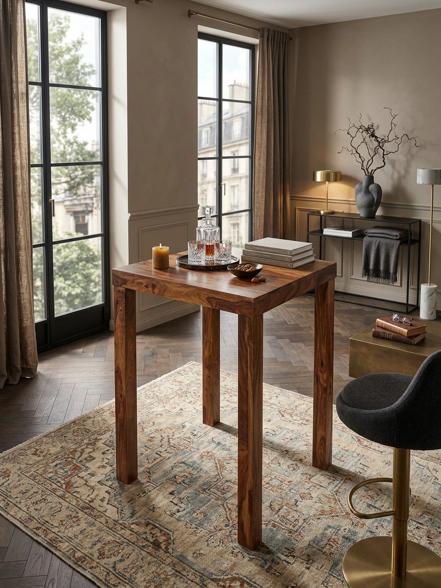 KADIMA DESIGN Bartisch MUMBAI Massivholz 80x80x110 cm Bistro-Tisch Landhaus-Stil - Bild 2