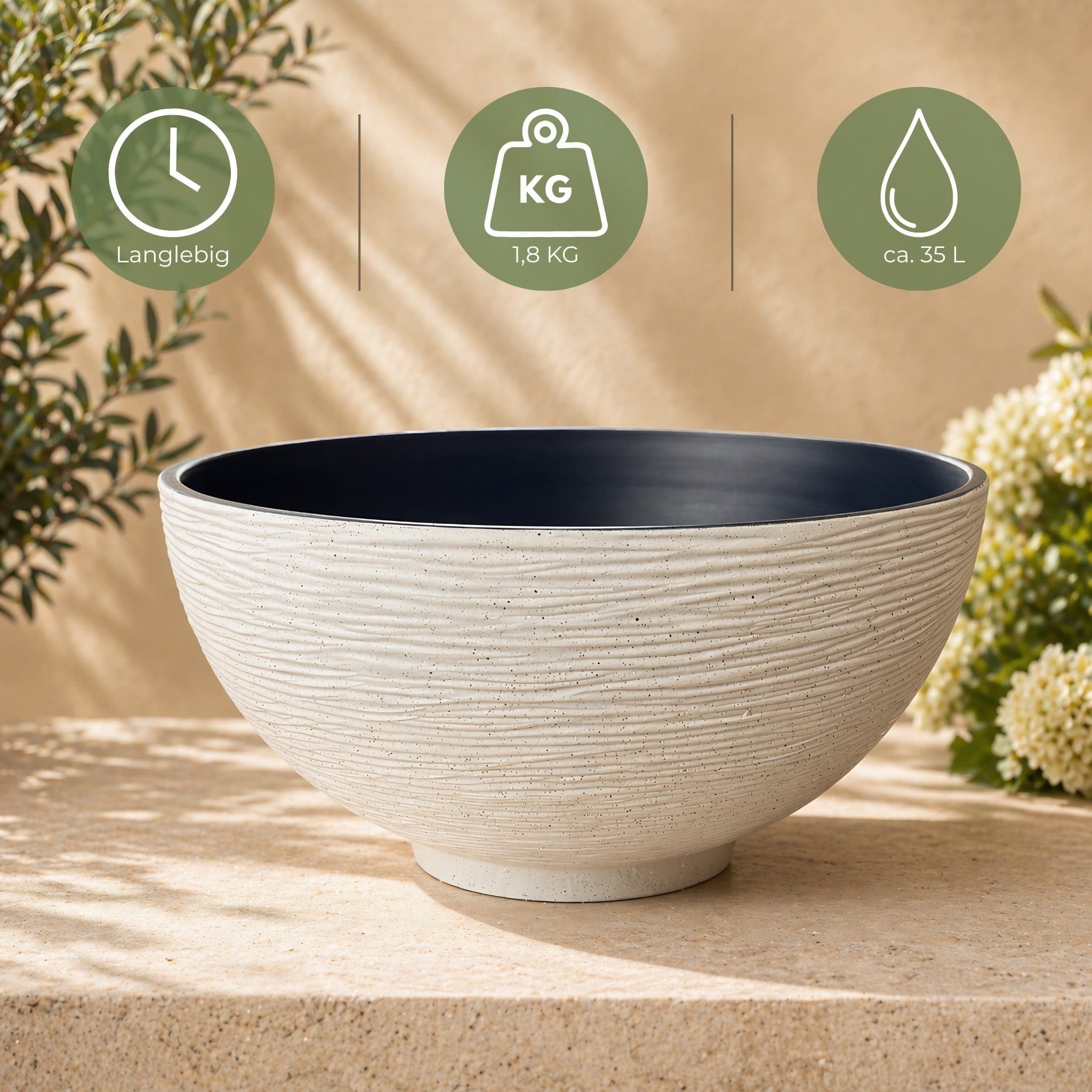 matches21 Solar-Brunnen Set 2-tlg. Creme 45 cm Schale - Bild 2