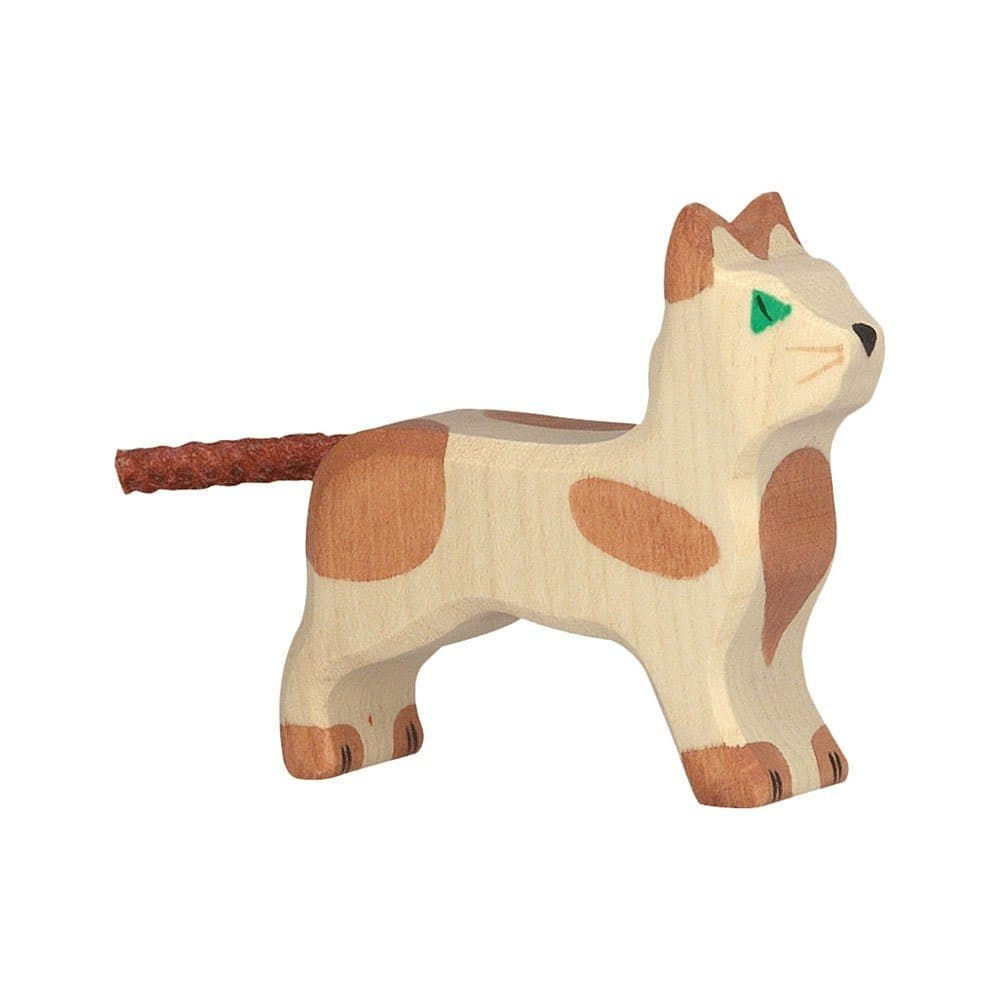 Holztiger Tierfigur Katze aus Holz - Stehend, Klein