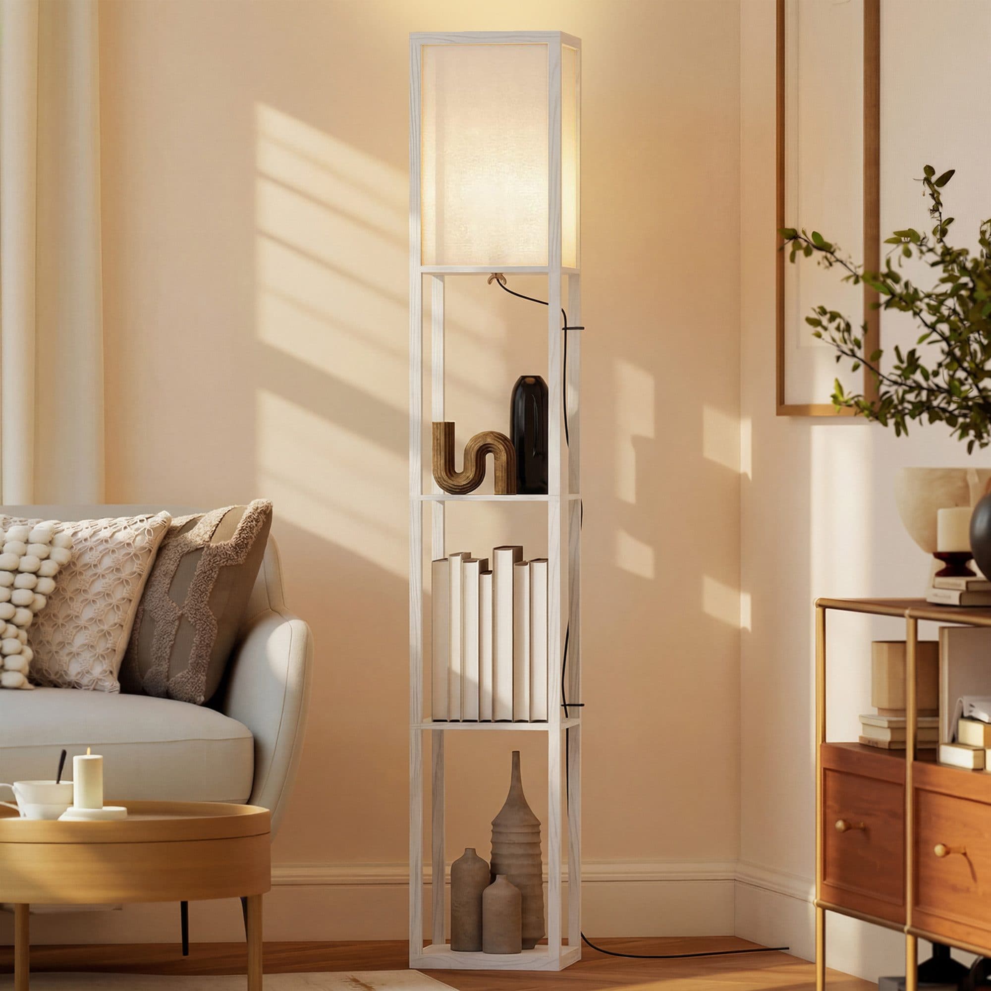HOMCOM Stehlampe mit Regal Weiß MDF - Bild 2