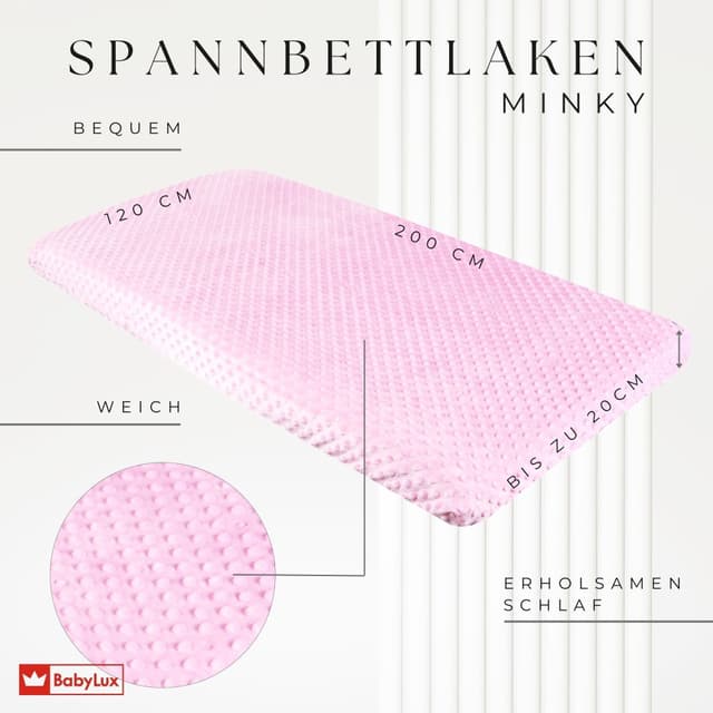 BabyLux Minky Spannbettlaken - Rosa, Gummizug, Kinderbett & Babybett