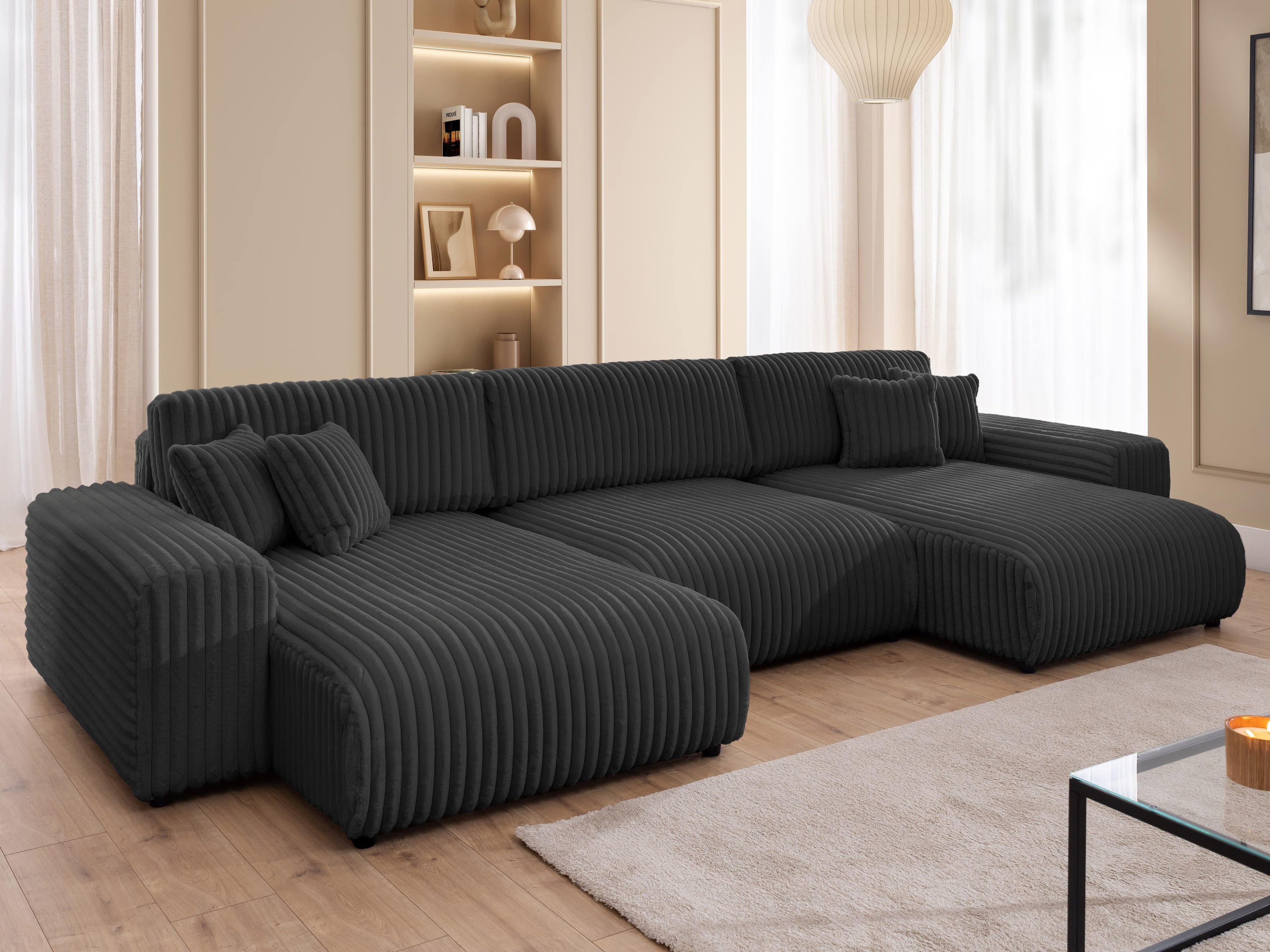S-Style Möbel Wohnlandschaft Mollis Plüschcord mit Schlaffunktion - Bild 2