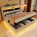 MODFU Polsterbett Beige mit LED, USB-Ladefunktion & Stauraum Bild 2