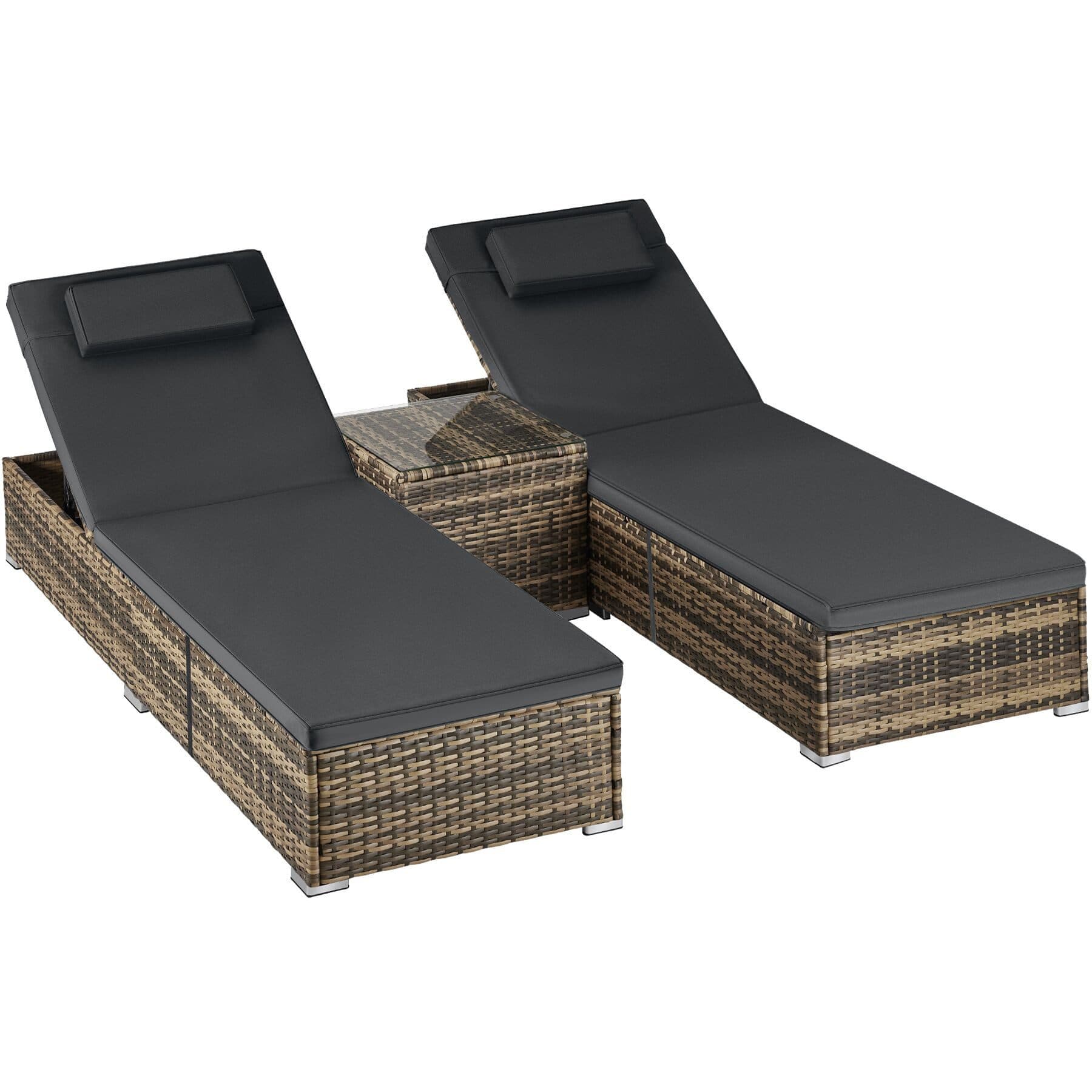 TECTAKE Rattan-Doppelliege Carbonera mit Tisch, verstellbar, beige - Bild 2