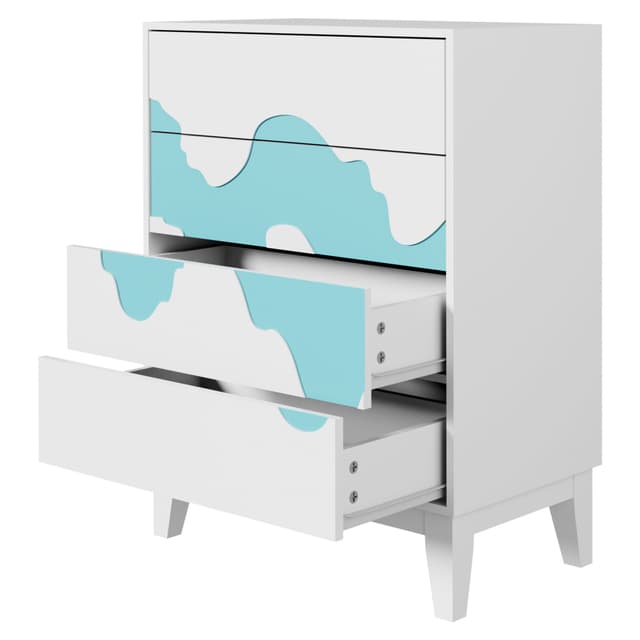 UEV Kommode mit Wellenmuster - Weiß/Natur Holz Sideboard für Schlafzimmer
