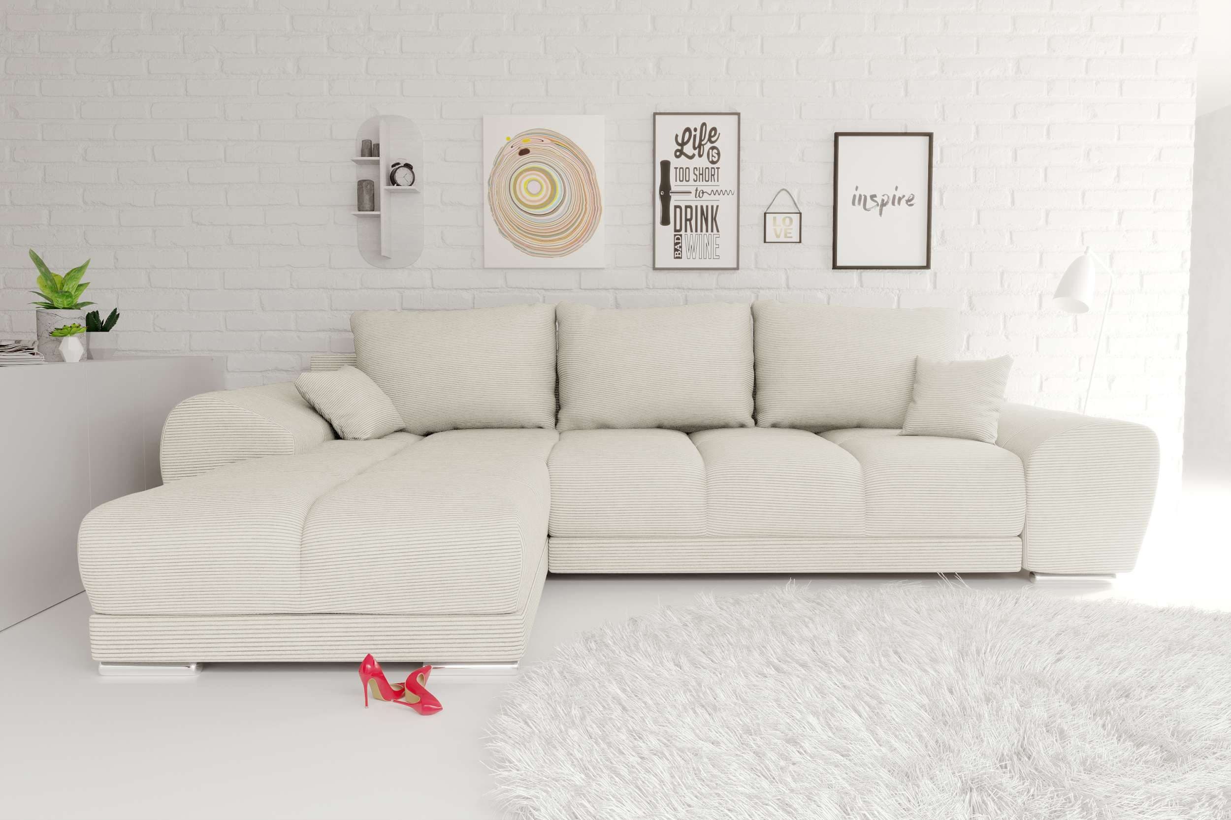 99rooms Ecksofa Antalya L-Form mit Schlaffunktion Creme