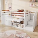 KLAM HOME Hochbett Weiß Multifunktional mit Stauraum und Schreibtisch Bild 2