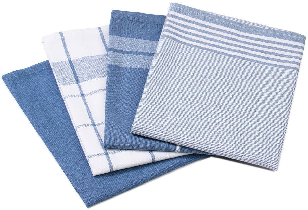 Götzze Geschirrtücher 4er Pack Blau 100% Baumwolle Karo Streifen Uni - Bild 2