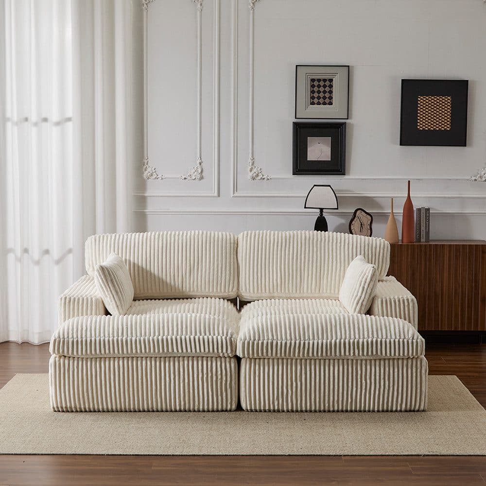 Leawin Cordsofa 2-Sitzer mit Bettfunktion, modernes Schlafsofa für Wohnzimmer, Weicher Cordbezug, flexible Kombination & ideal für kleine Räume - Bild 2