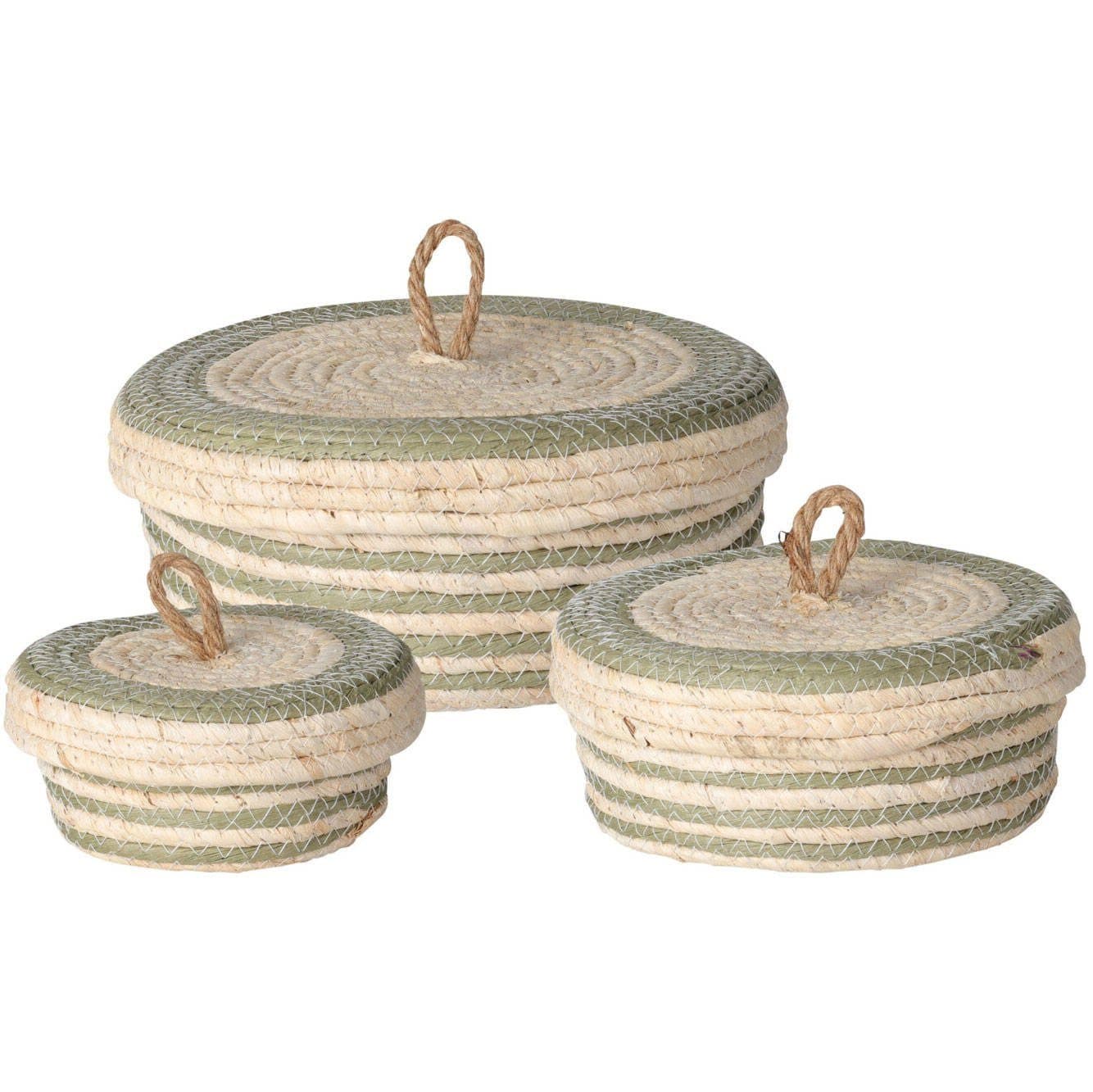 Home & styling collection Aufbewahrungskorb Grün Naturstroh mit Deckel