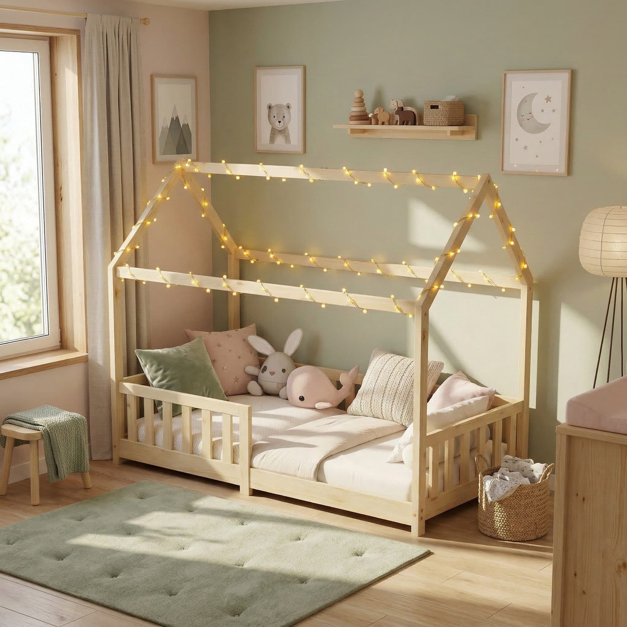 ecoMI Kinderbett Hausbett mit Rausfallschutz und Lattenrost - Bild 2