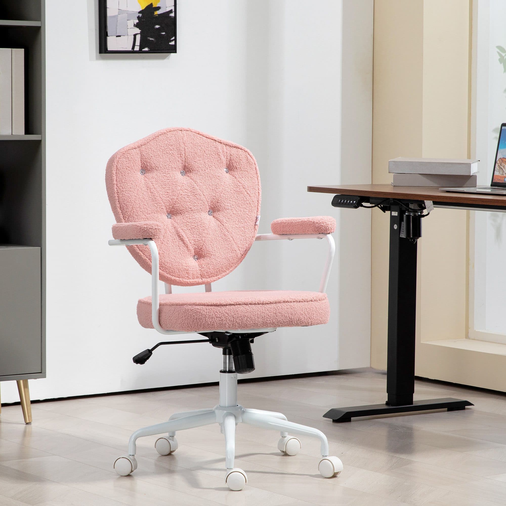 HOMCOM Bürostuhl Ergonomisch Rosa mit Wippfunktion und Knopfheftung