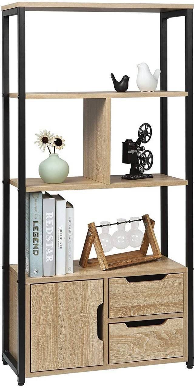 Woltu Standregal mit Schrank und Schubladen MDF Metall Dunkelbuche - Bild 2