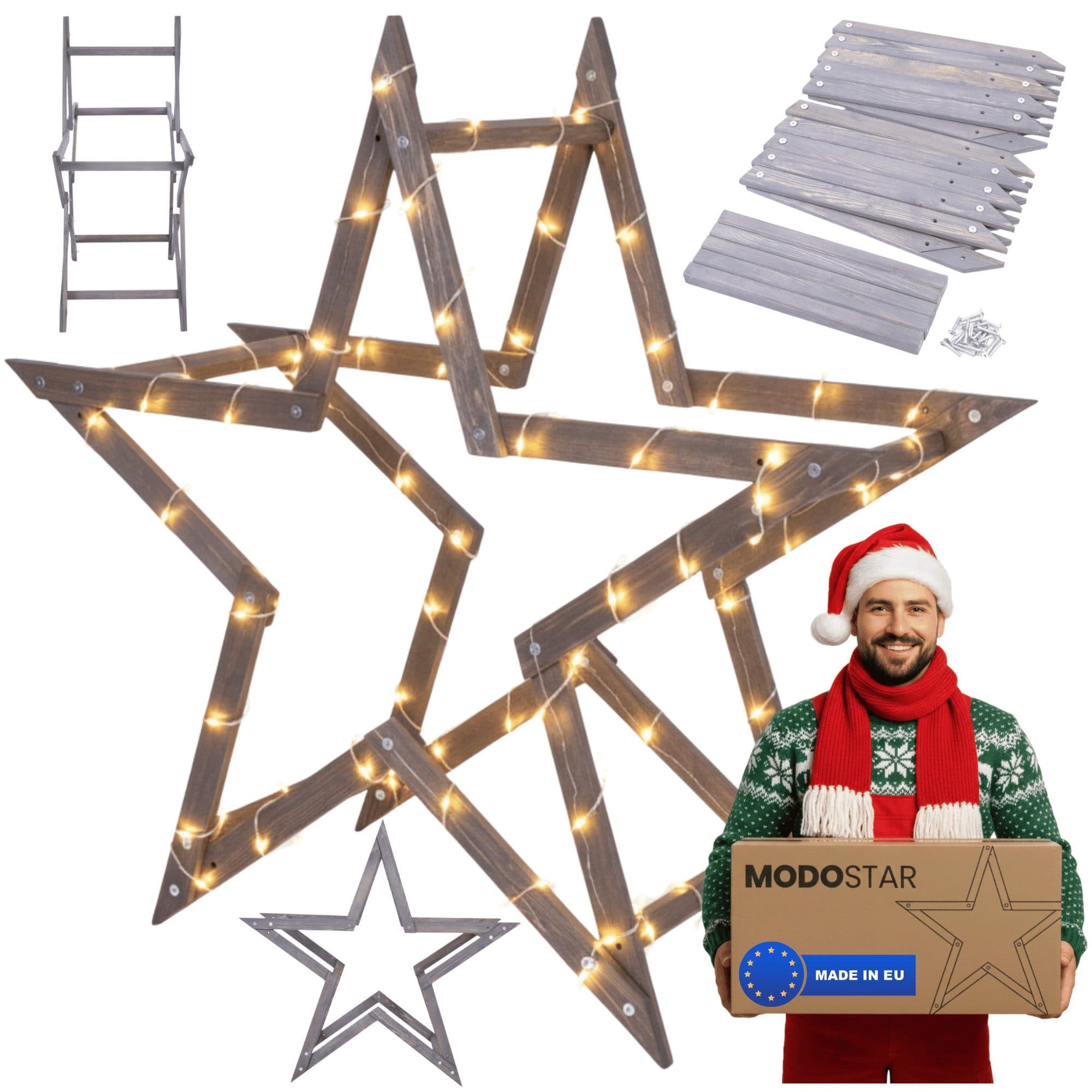 Modo24 DIY MODOSTAR Weihnachtsstern Set aus FSC Holz 2D und 3D - Bild 2