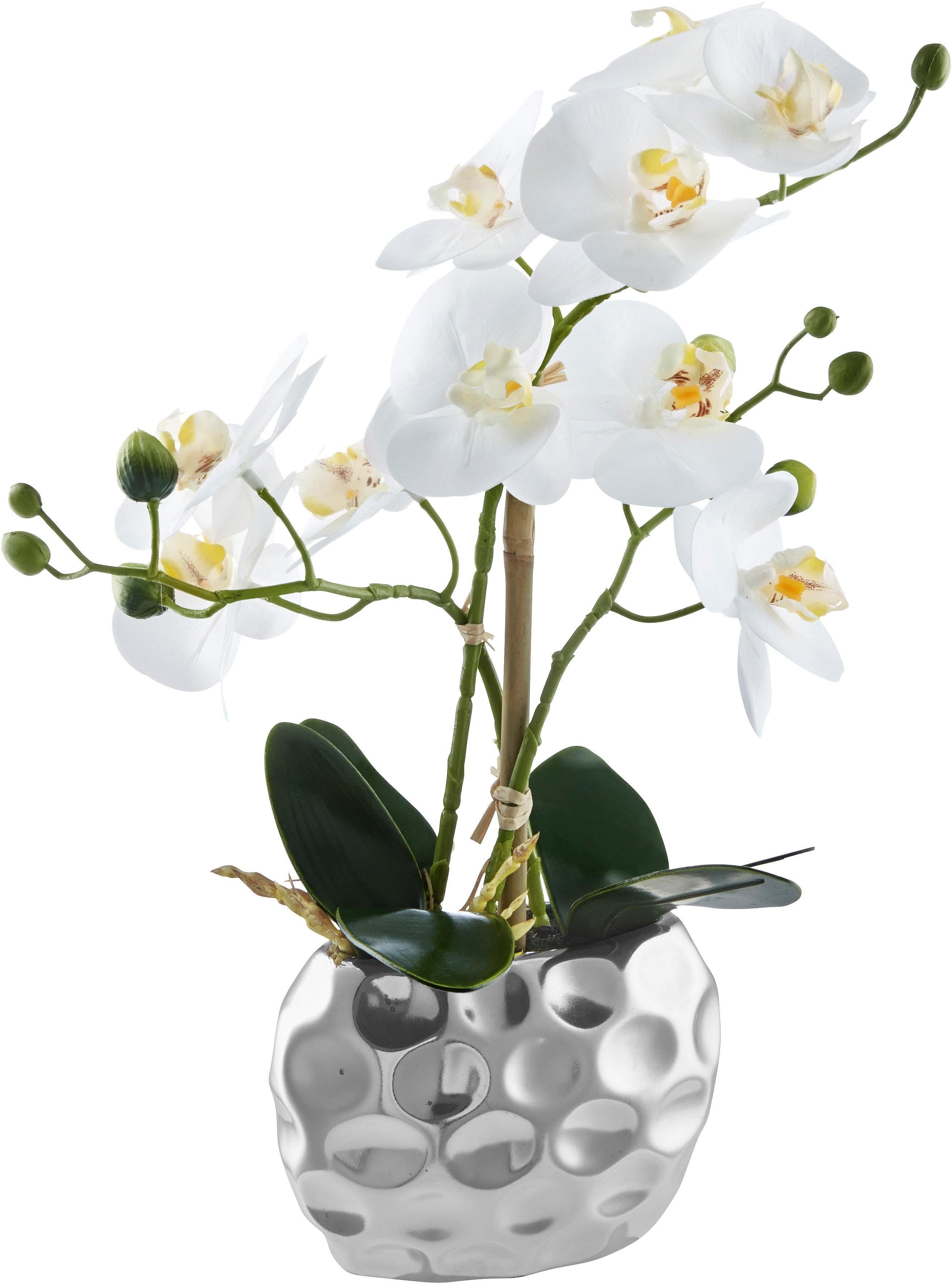 Kunstpflanze Orchidee mit Keramiktopf Weiß/Silber - Bild 2