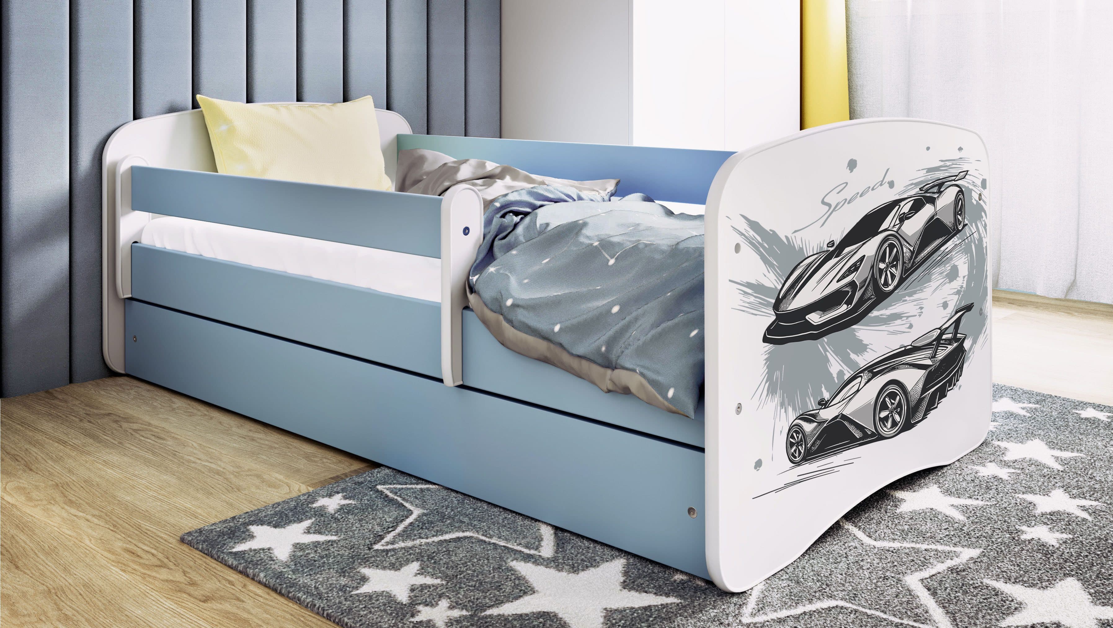 Raumhirsch Furniture Kinderbett Blau mit Sportwagen-Motiv und Stauraum - Bild 2