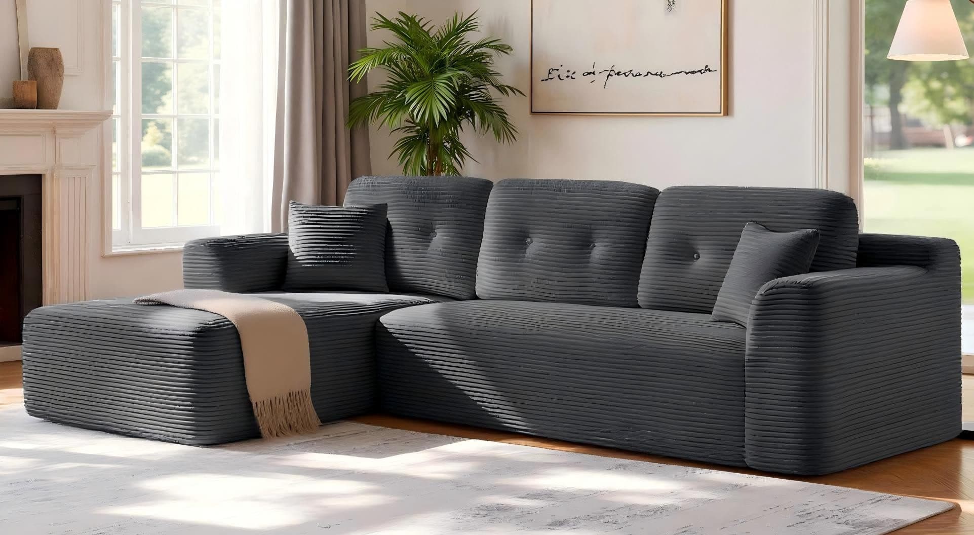 VASAGLE Ecksofa Modul 244 cm Grau Cord Stoff - Bild 2
