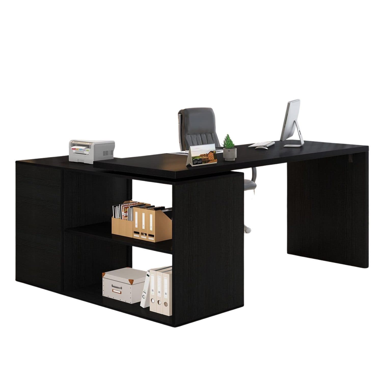 mukuhi Schreibtisch Schwarz mit Schubladen flexibel 6 Varianten - Bild 2