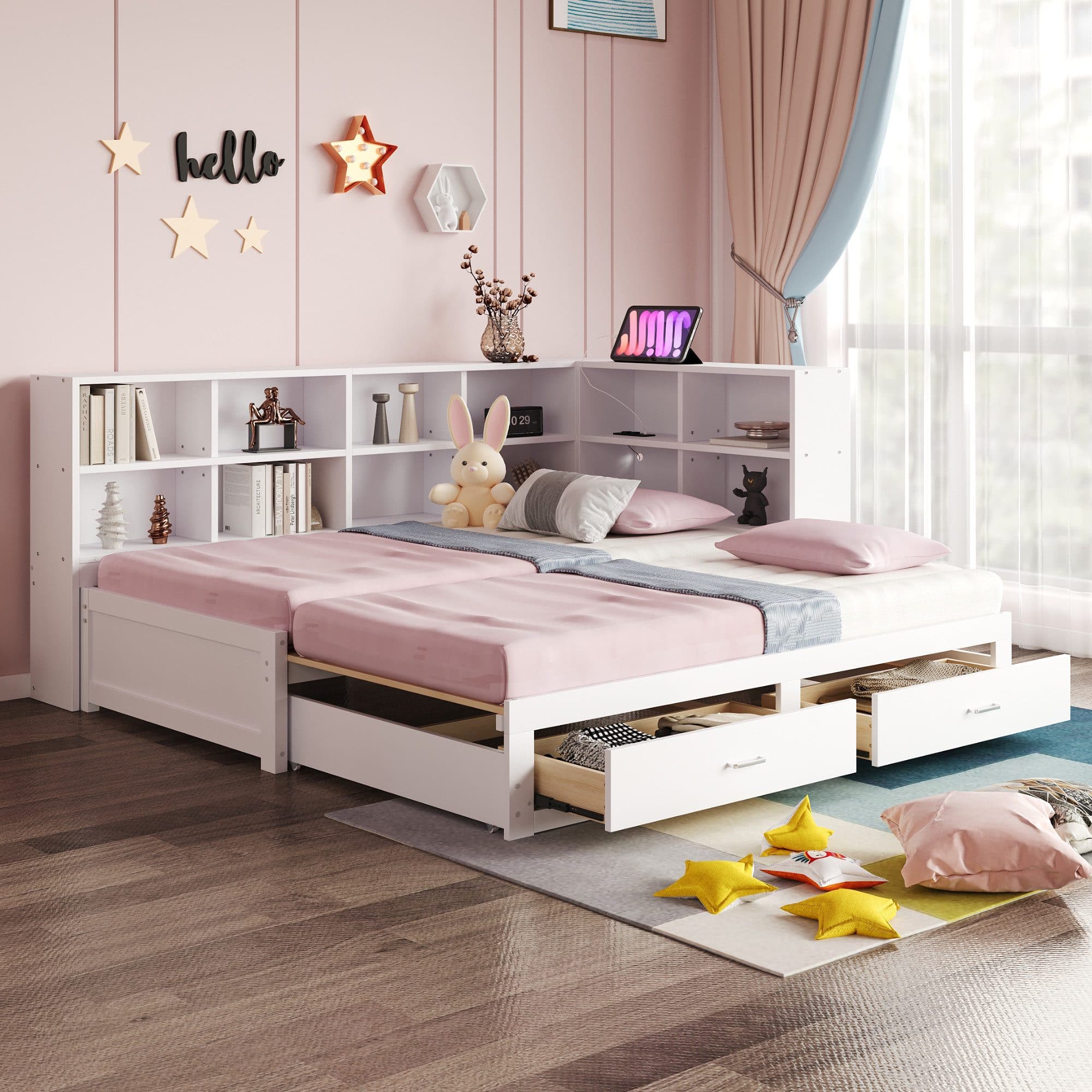 Merax Daybett 90/180x190cm mit USB-Steckdose Ausziehbares Schlafsofa Kinderbett - Bild 2