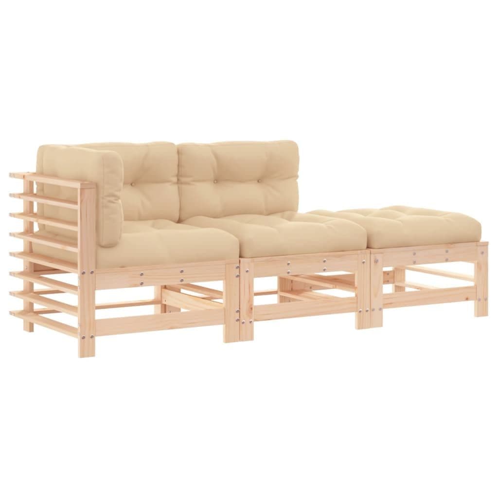 vidaXL Gartenlounge-Set 3-tlg. mit Kissen Massivholz Beige - Bild 2