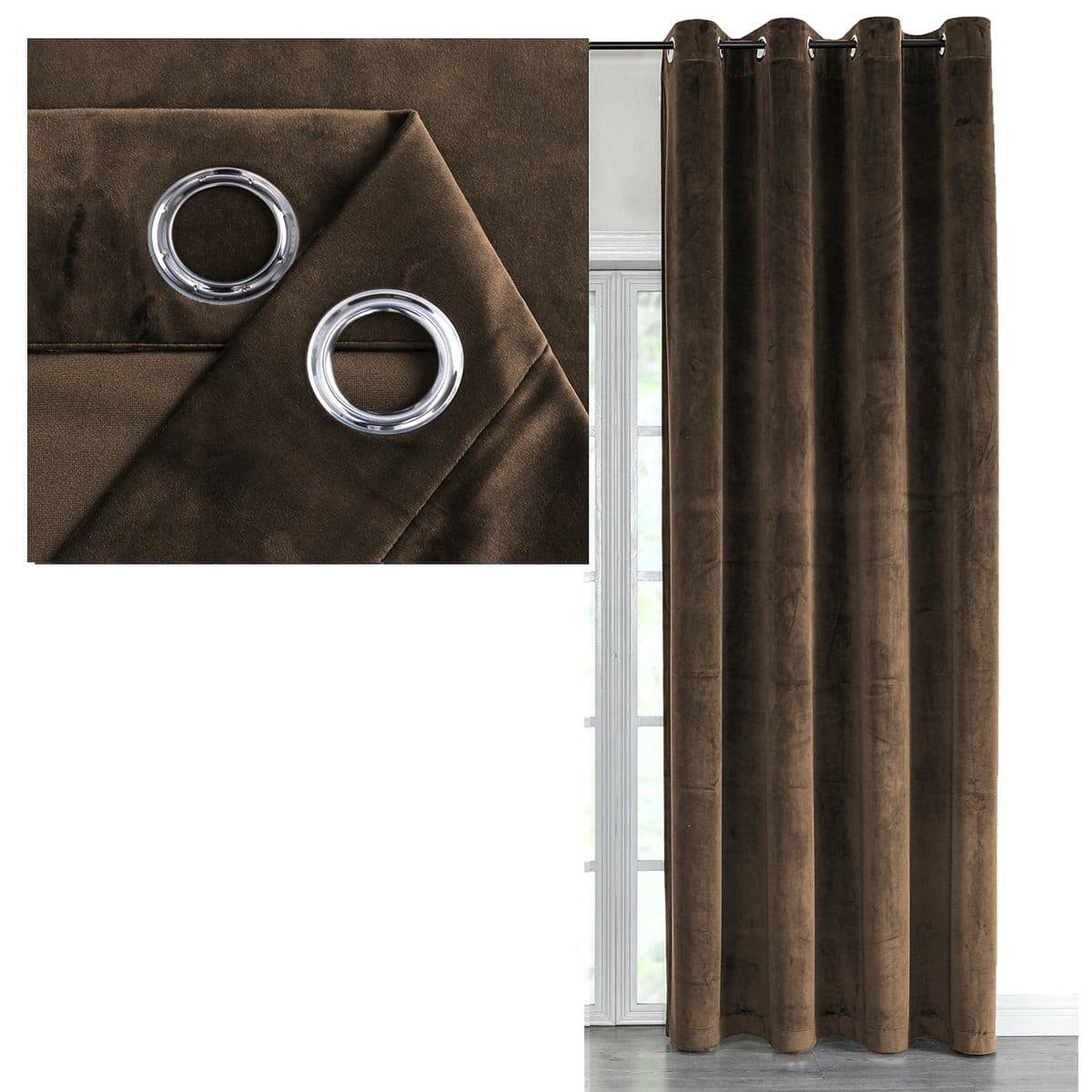 Samt Vorhang Ösen Verdunkelungsvorhang Braun 140x225 cm