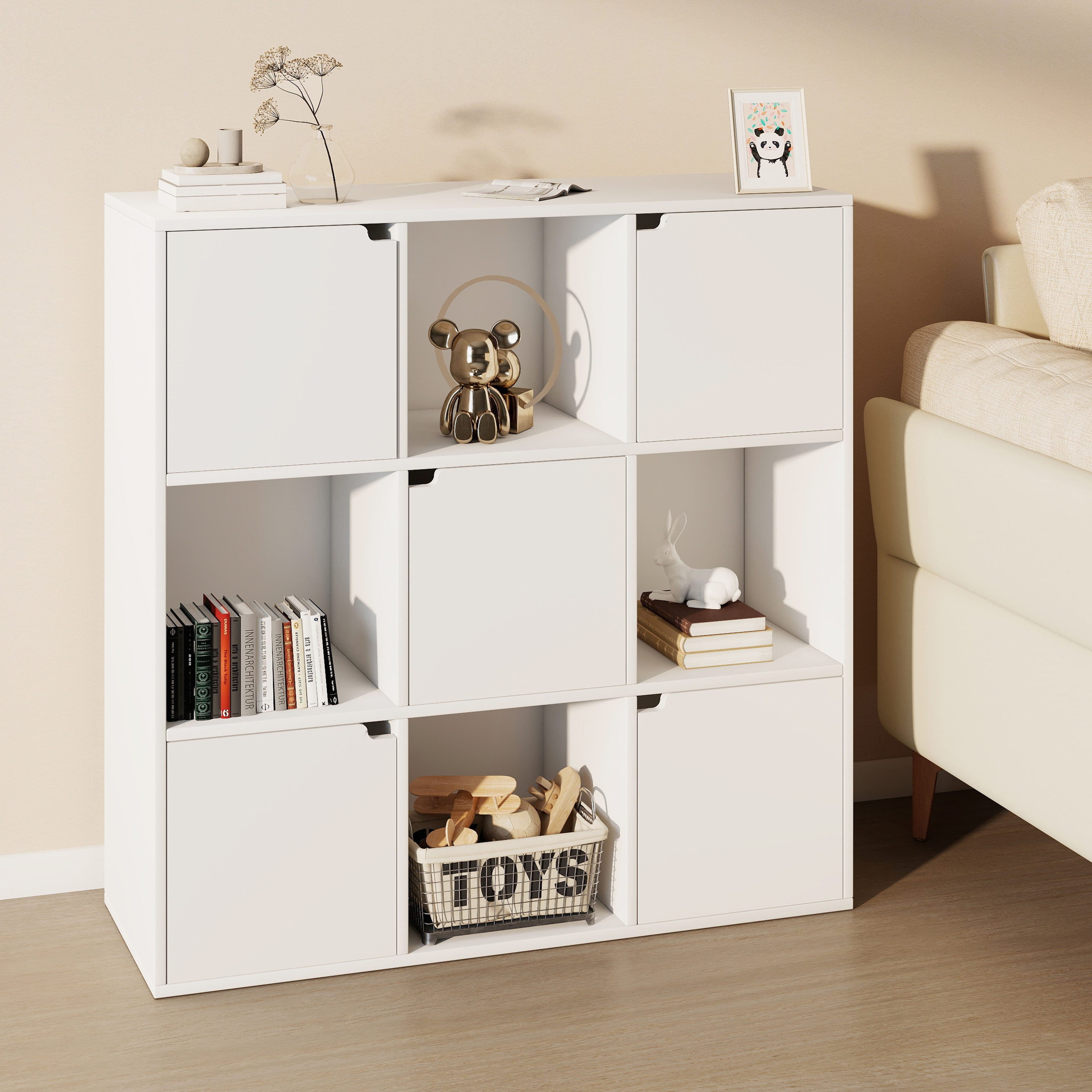 oyajia Bücherregal 90cm Weiß 9 Fächer 5 Türen - Bild 2