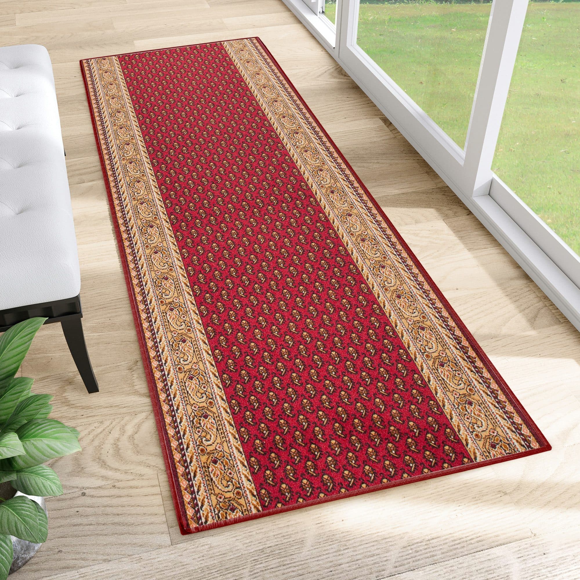 Tapiso Läufer Anti Rutsch Rot Geometrisch Floral - Bild 2