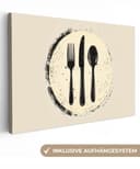 OneMillionCanvasses® Leinwandbild Besteck Schwarz Beige Wanddekoration Bild 2