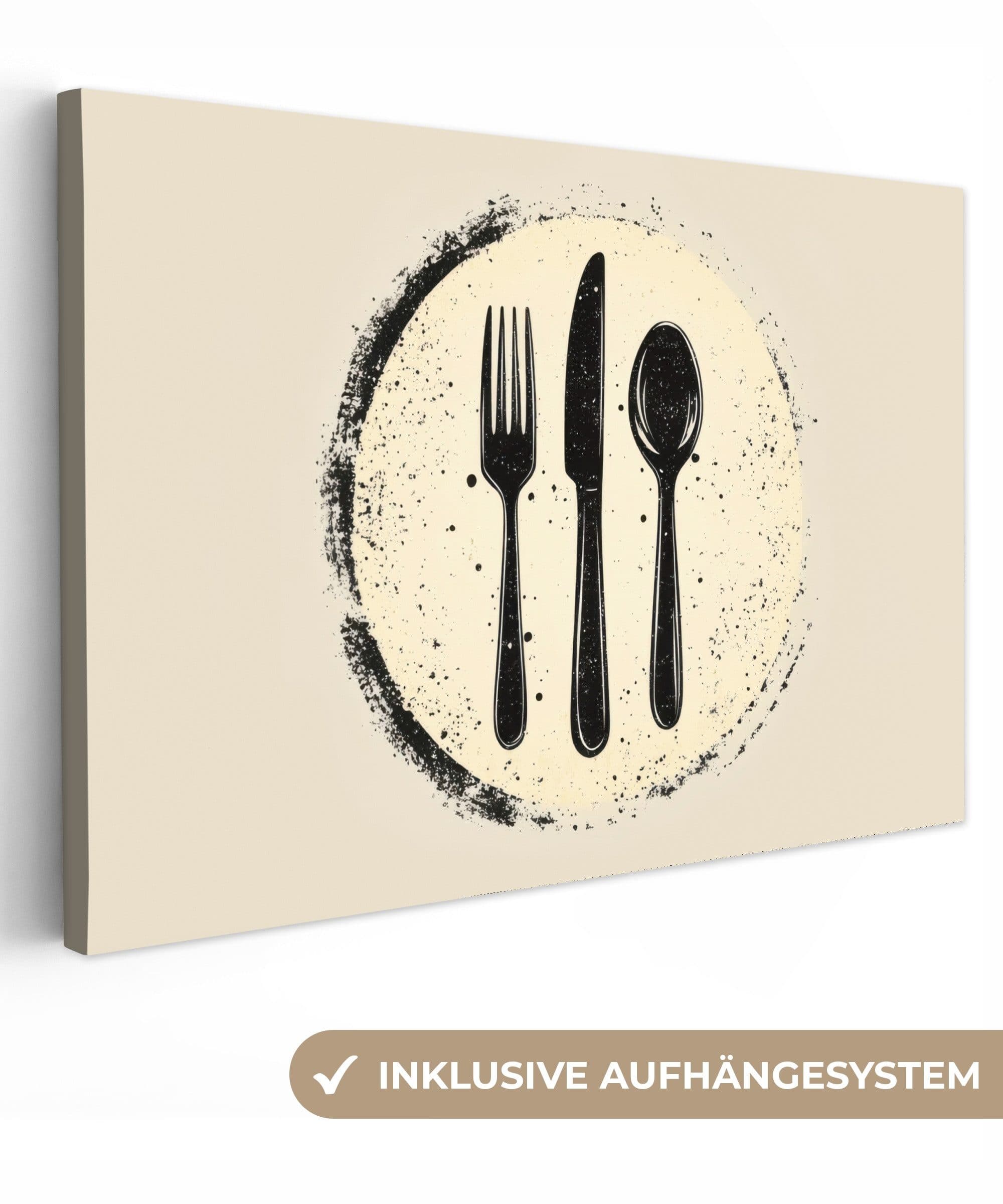 OneMillionCanvasses® Leinwandbild Besteck Schwarz Beige Wanddekoration - Bild 2