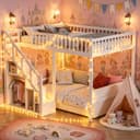 PXloue Hochbett 140x200 cm Weiß mit Stauraum und Treppe Bild 2