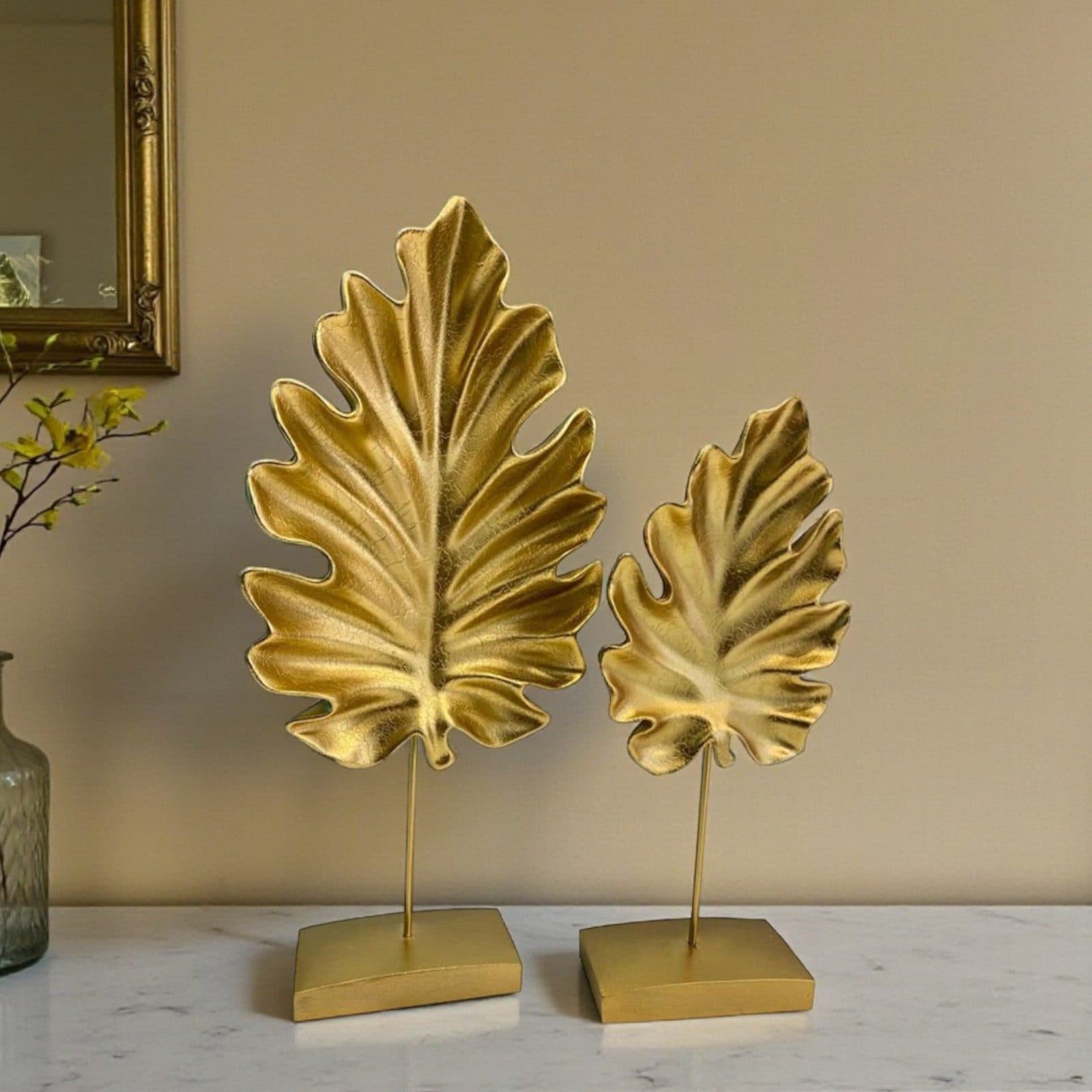 Bamyum Dekoobjekt 2pcs Bergahmonblätter Sculpture Modern Gold - Bild 2