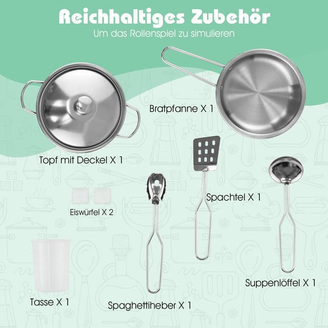 COSTWAY Spielküche Kinderküche Holz Weiß + Natur inkl. Zubehör