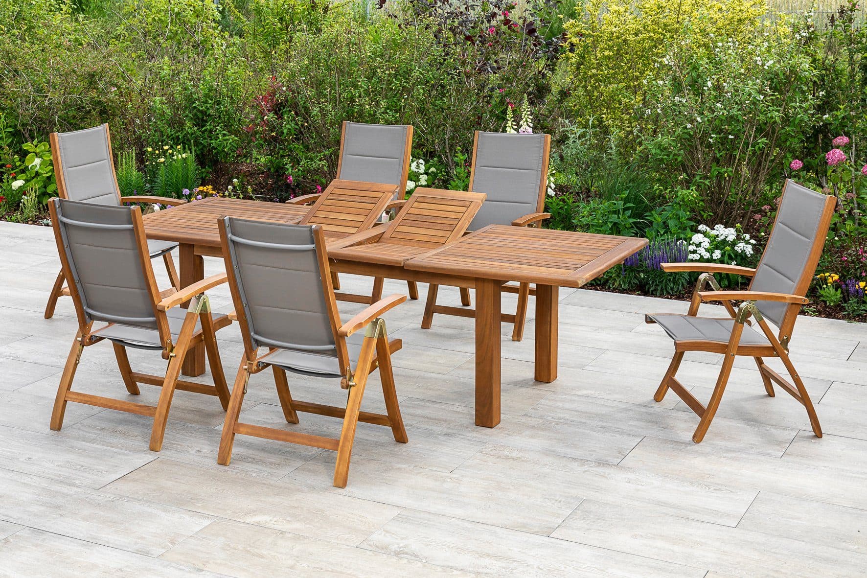 MERXX Garten-Essgruppe Acapulco 7-tlg. Grau/Braun mit ausziehbarem Tisch - Bild 2