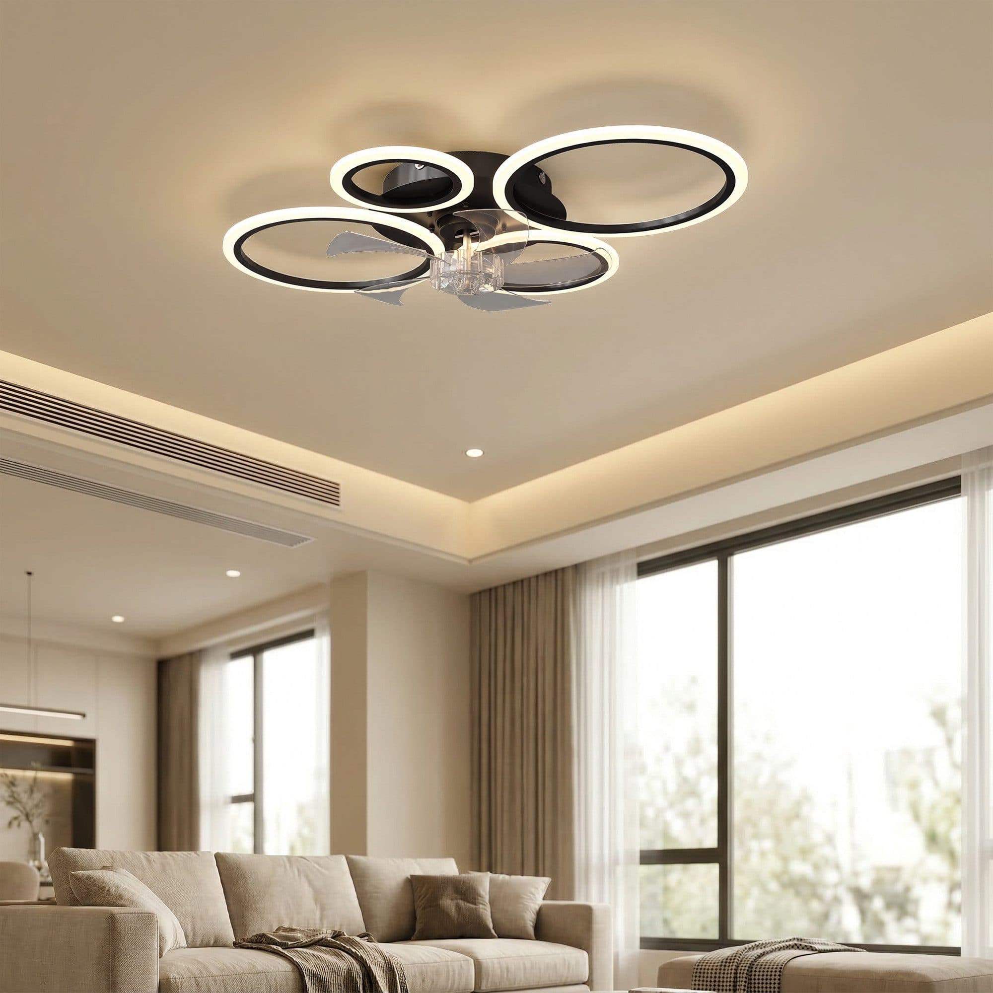 HOMCOM Deckenventilator mit LED-Beleuchtung, 4-Ring-Design, Schwarz - Bild 2