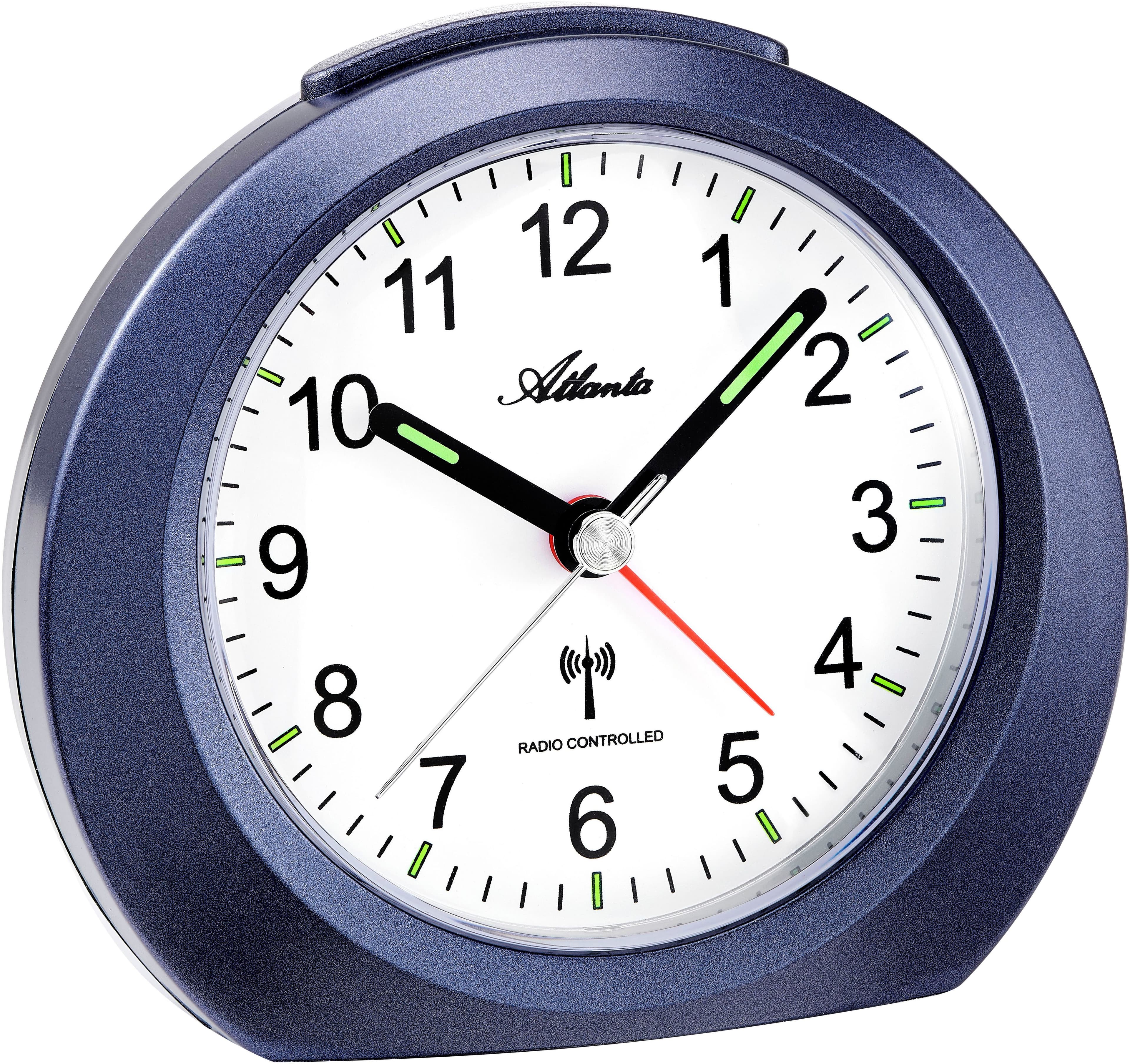 Funkwecker ATLANTA Blau Analog mit Leuchtzeiger
