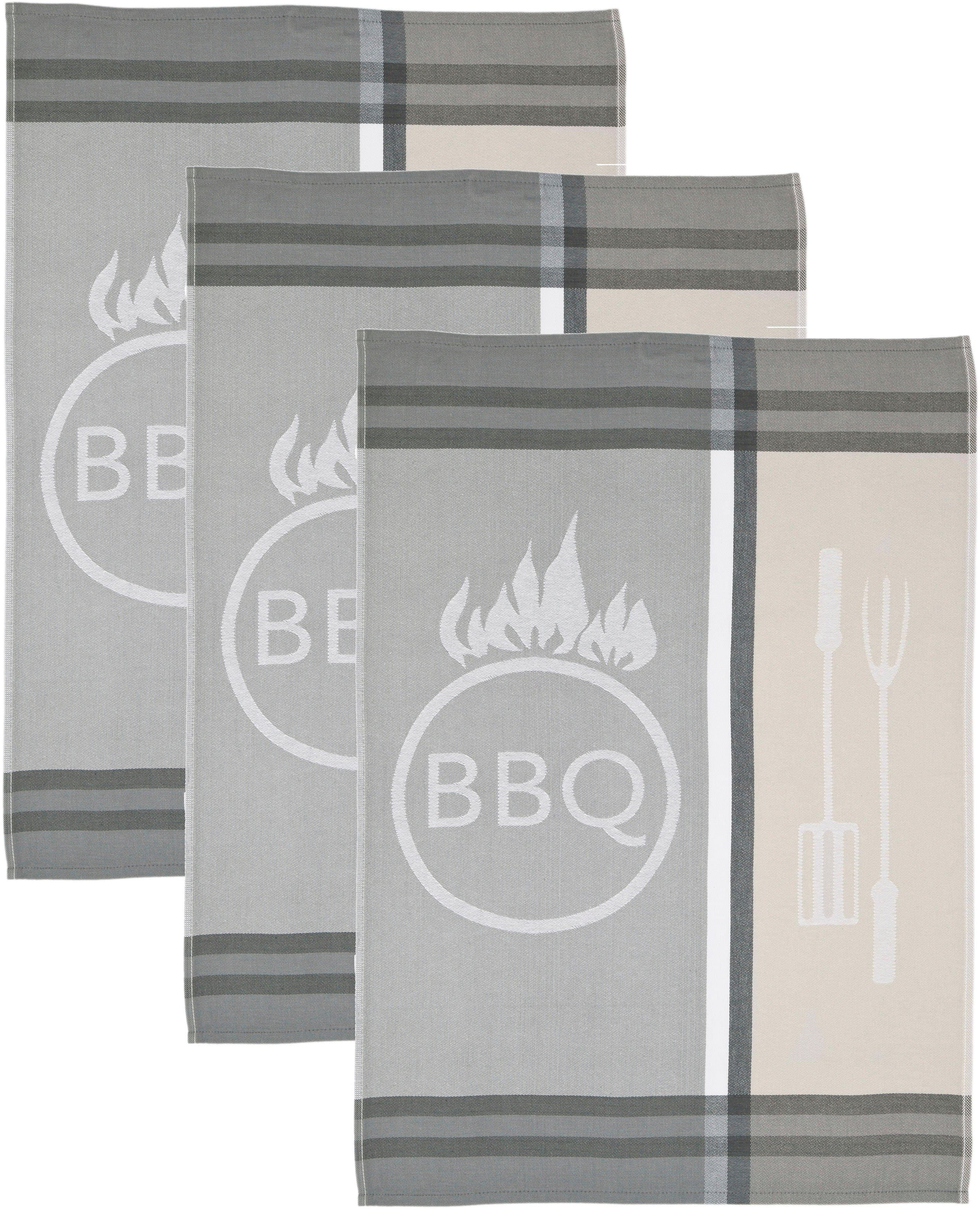 ROSS Geschirrtuch BBQ 3er-Set Grau Beige 100% Baumwolle - Bild 2