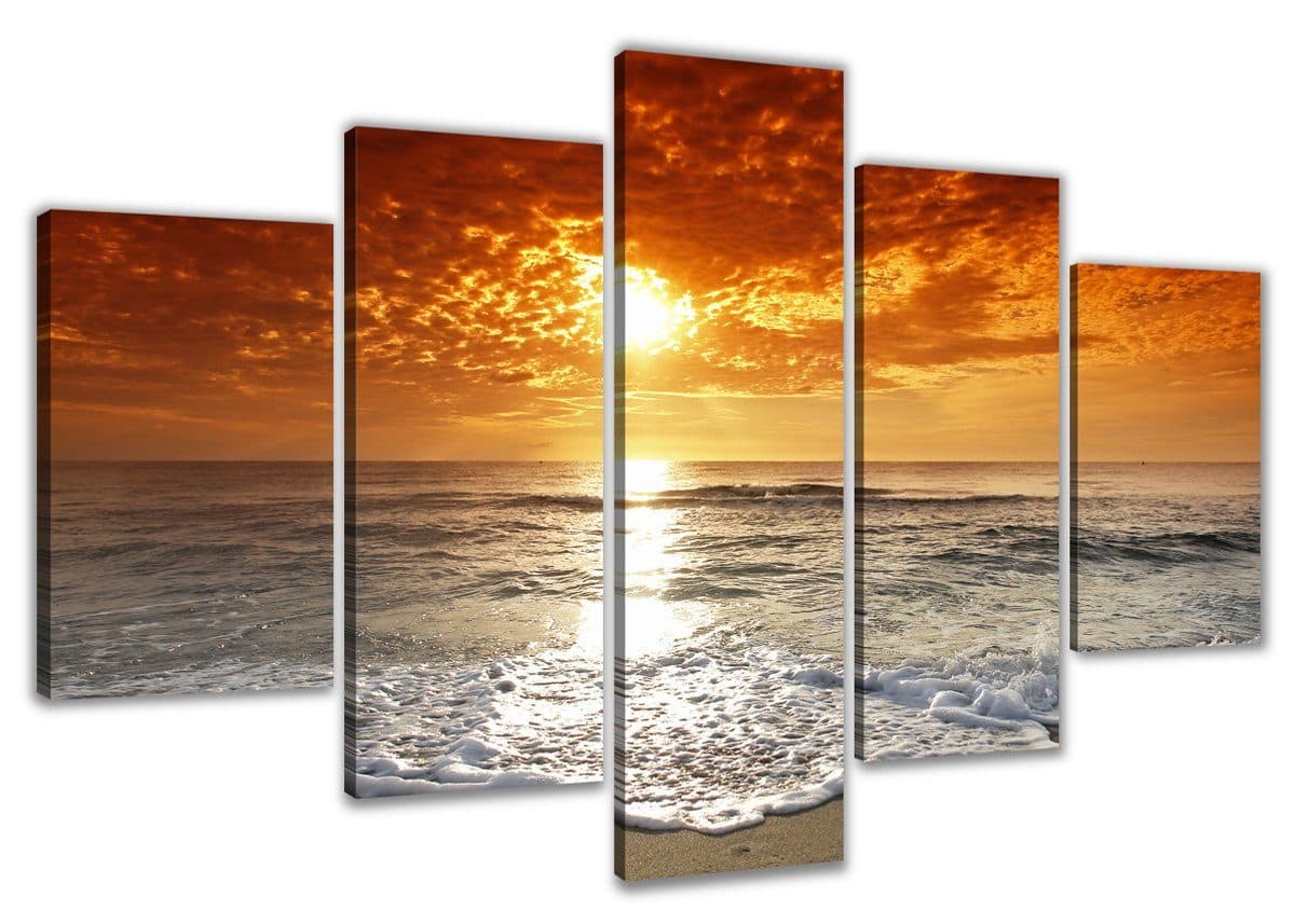 Visario Bild mit Rahmen 2 m x 1 m 5er Set Visario auf Leinwand Strand