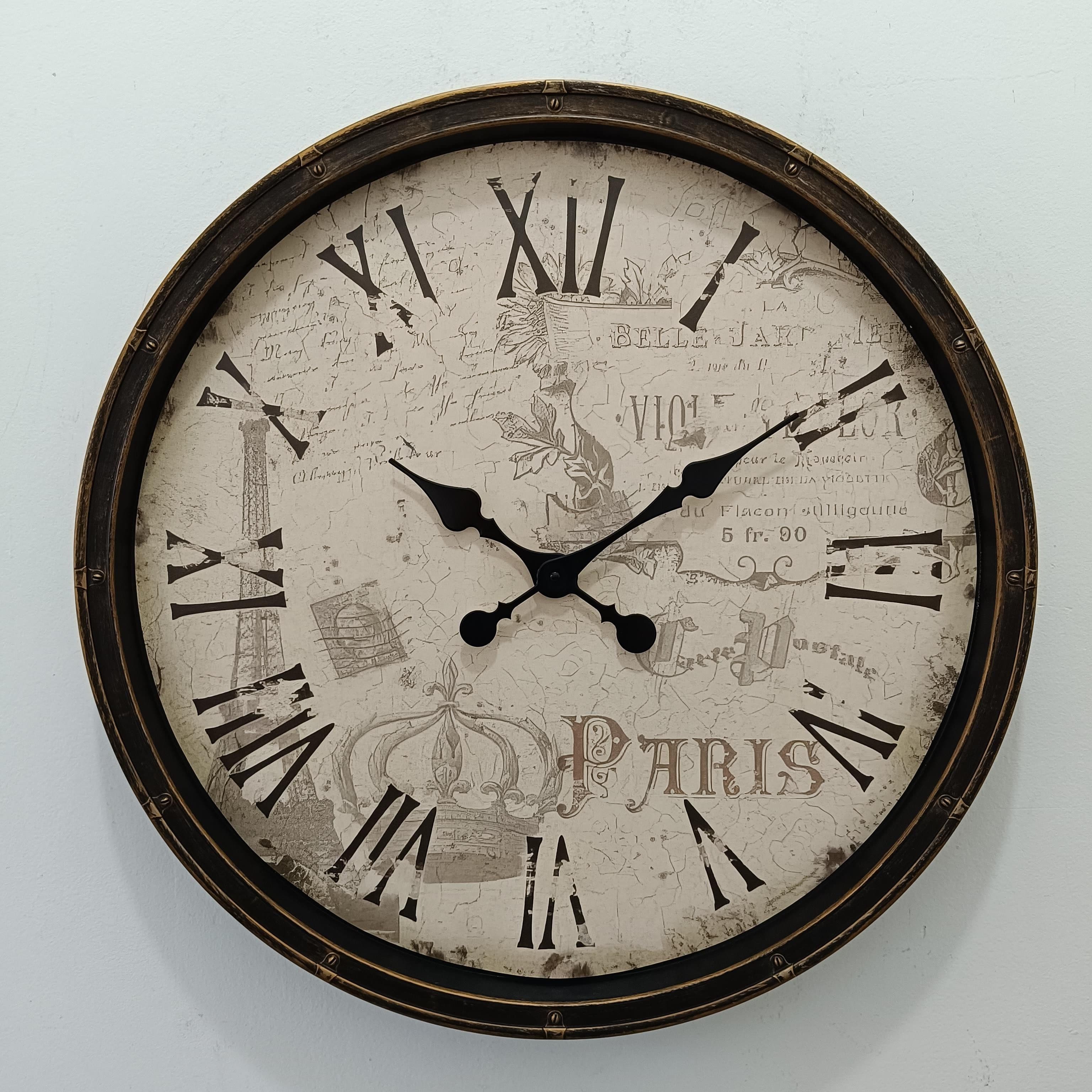 GLOBO LIGHTING Wanduhr Schwarz/Antik Weiß Kunststoff