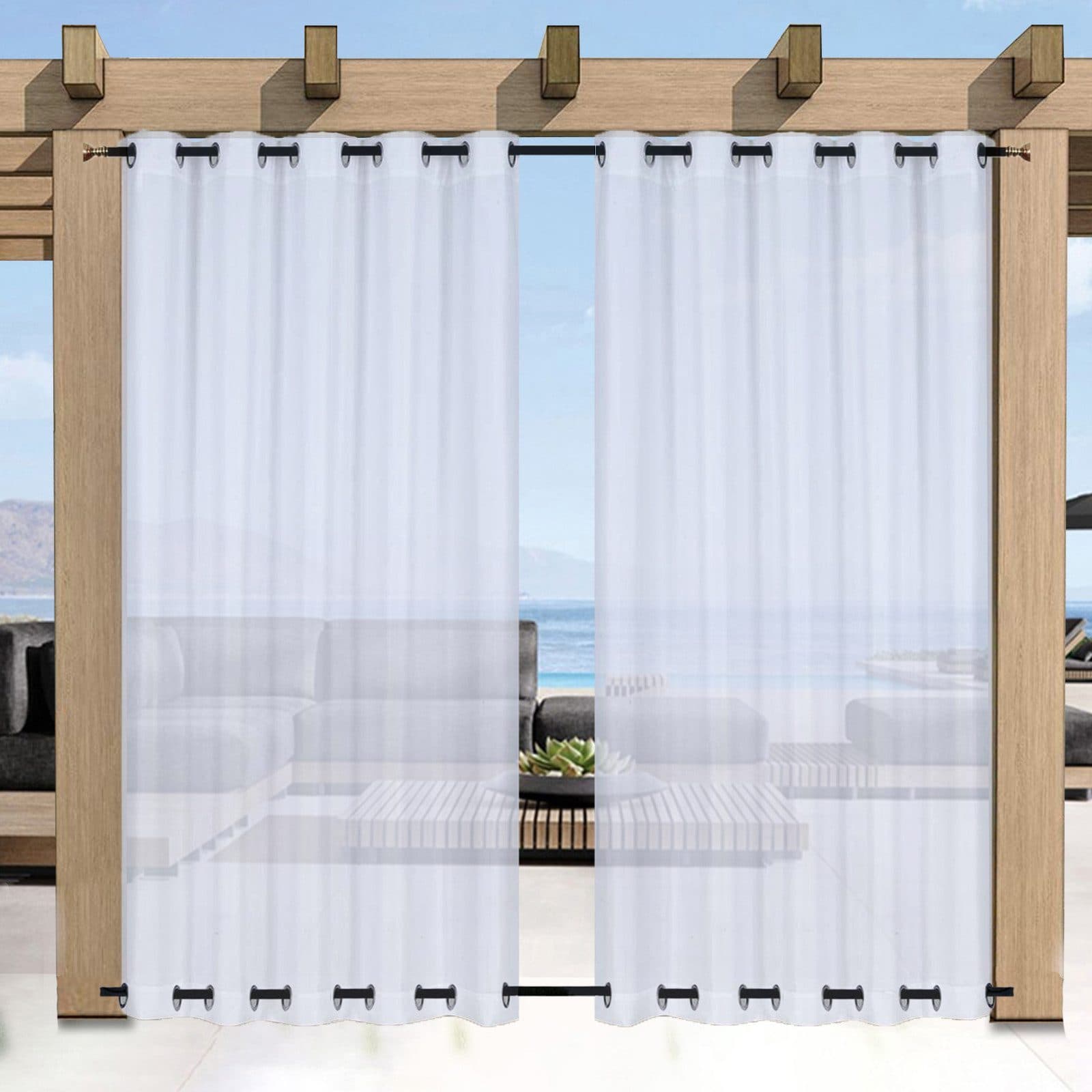 Qelus Gardine Outdoor Wetterfest Weiss Transparent mit Ösen 2 St - Bild 2