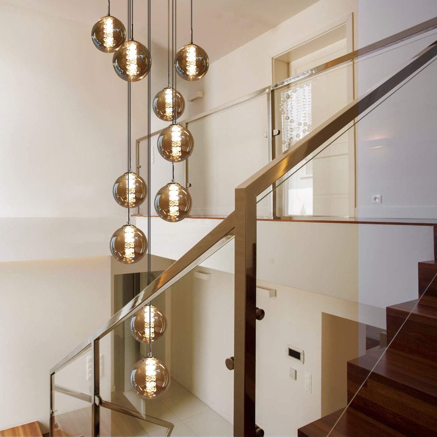 ZMH Pendelleuchte LED Höhenverstellbar Kronleuchter Glas Wohnzimmerlampe Warmweiß 10 Flammig - Bild 2