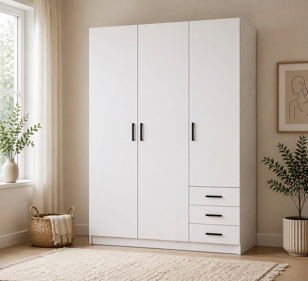 INOSIGN Kleiderschrank Sprint Weiß mit 3 Schubladen und Kleiderstange - Bild 2