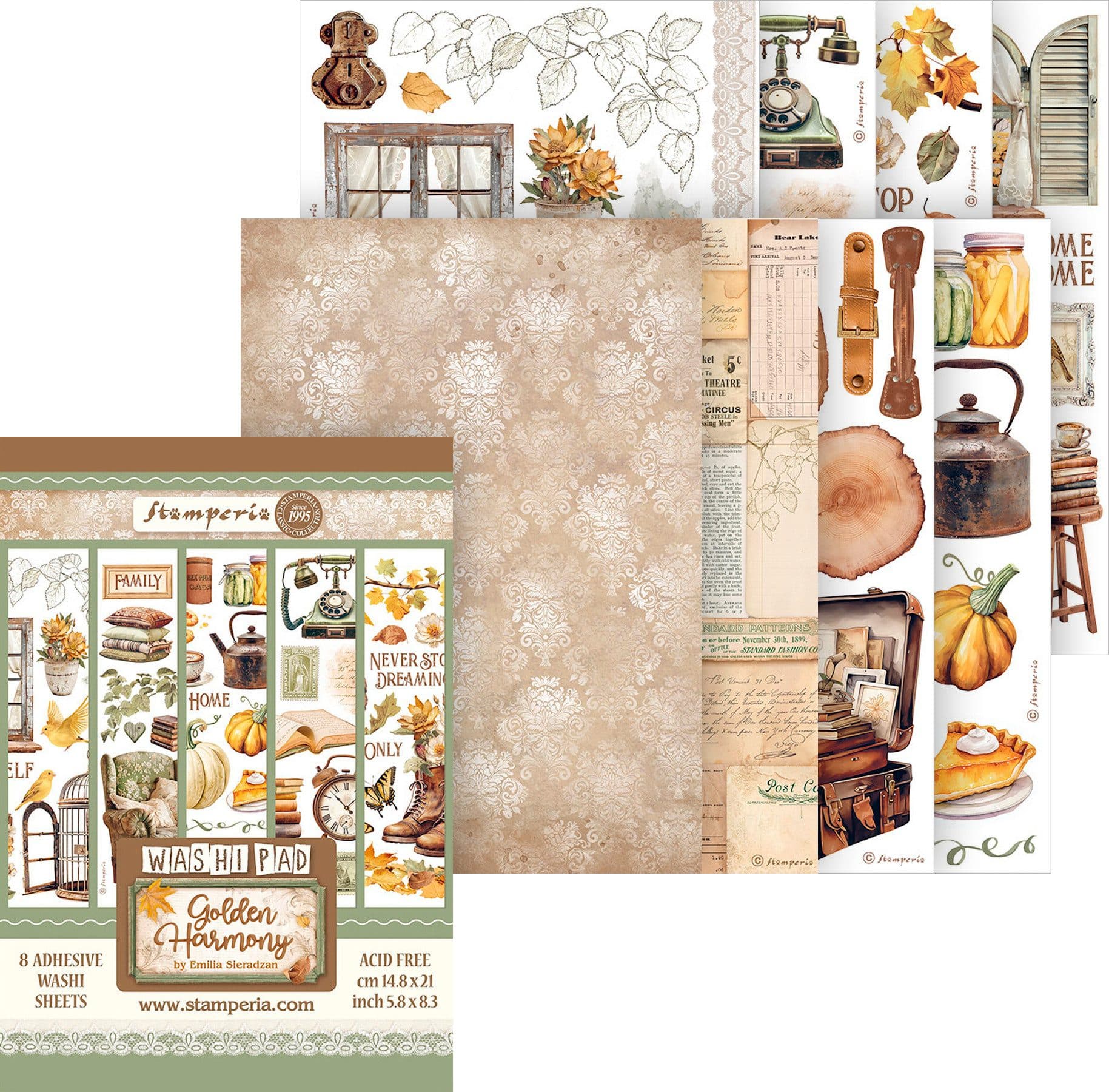 Stamperia Sticker Washi Pad Golden Harmony 8 Blatt DIN A5