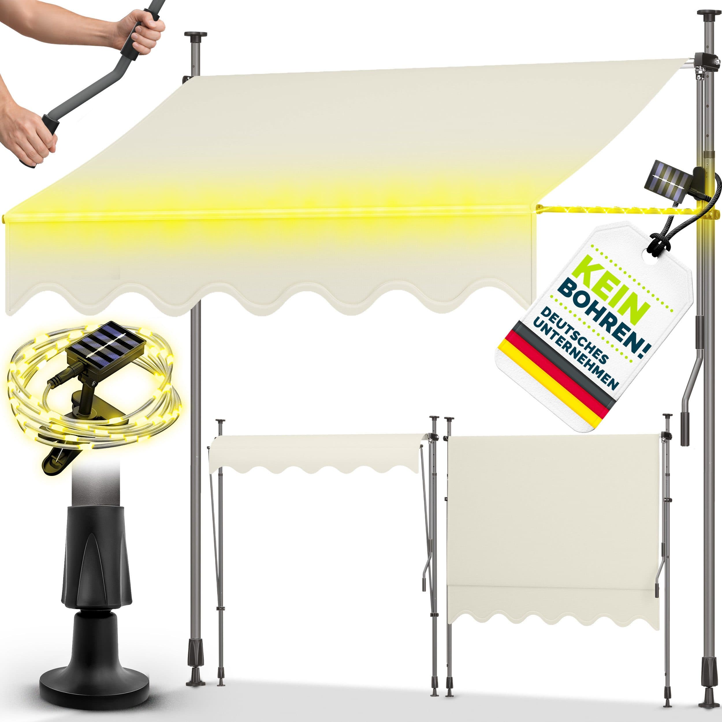 tillvex Klemmmarkise Balkonmarkise mit LED & Solarpanel Sand - Bild 2